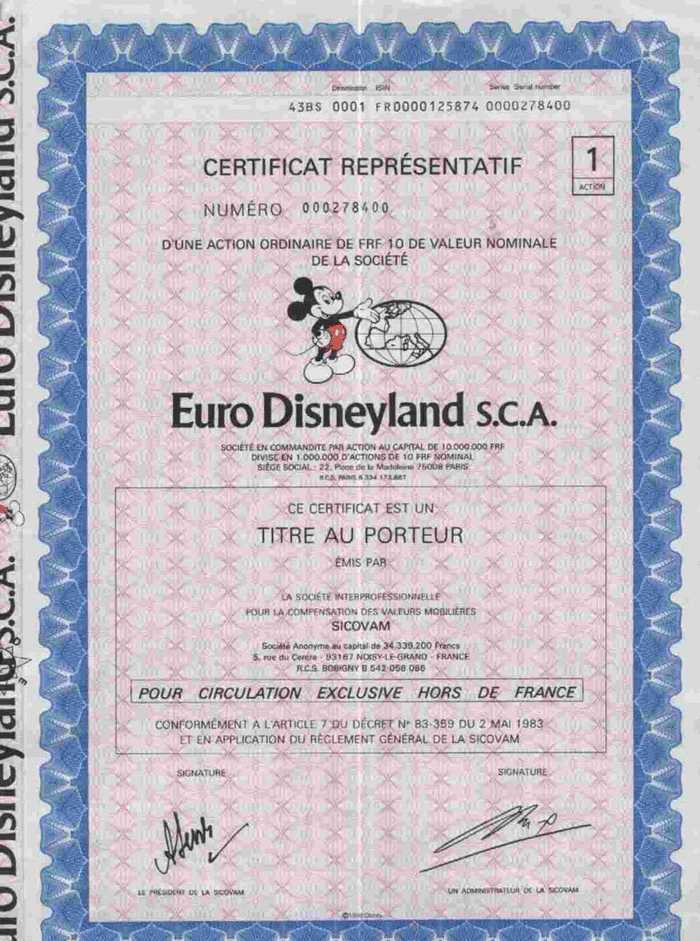 DECO :  EURO DISNEYLAND S.C.A - Andere & Zonder Classificatie