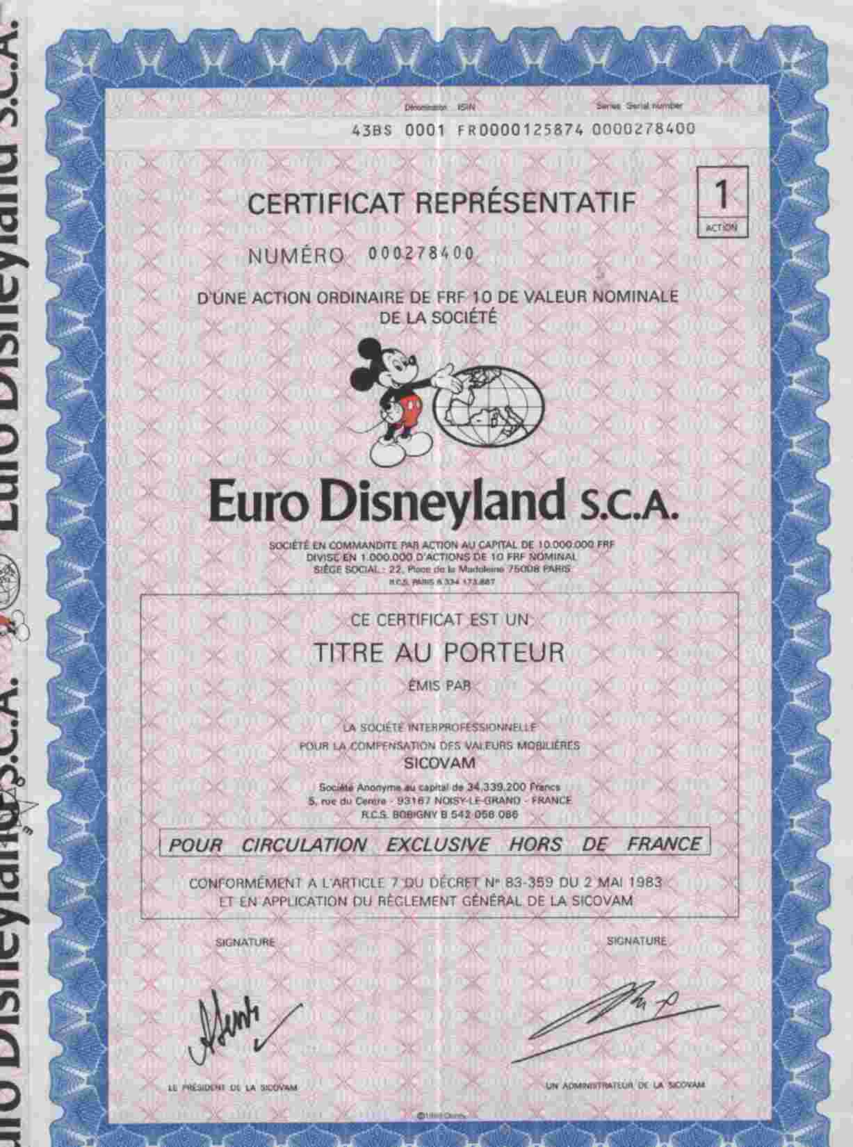 EURO DISNEYLAND S.C.A - Andere & Zonder Classificatie