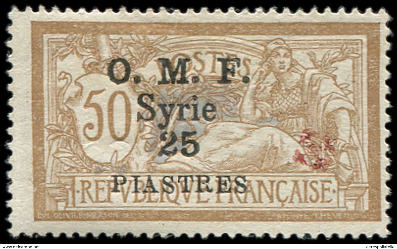 * SYRIE 54B : 25pi. Sur 50c. Brun Et Gris, Fleuron Rouge, TB. C - Other & Unclassified