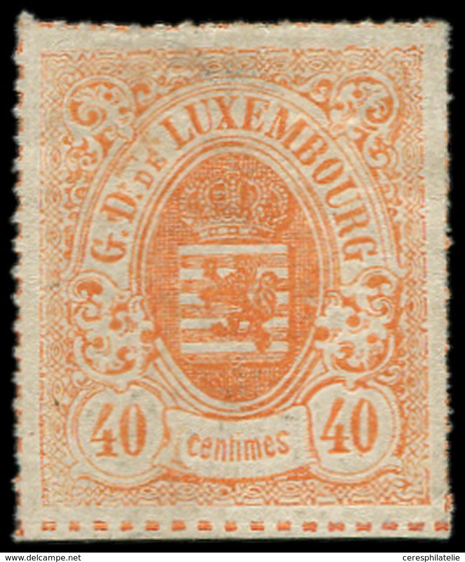 (*) LUXEMBOURG 23 : 40c. Rouge-orange, Percé En Lignes Colorées, Léger Pelurage, TB - 1859-1880 Stemmi