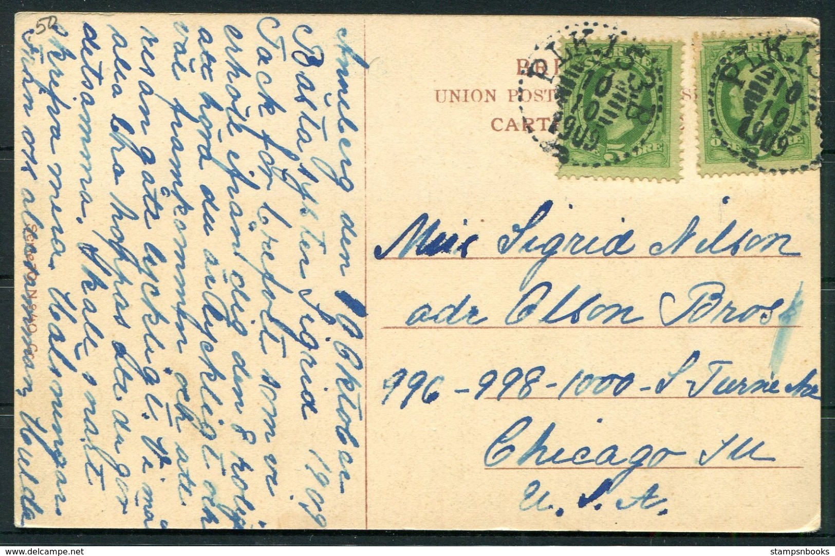 1909 Sweden Postcard PLK Railway TPO - Chicago USA - Covers & Documents