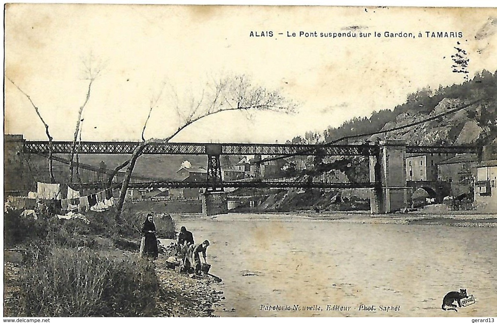 A3 Gard 30 ALAIS ALES Pont Suspendu Sur Le Gardon à Tamaris Les Lavandieres 1908 - Alès