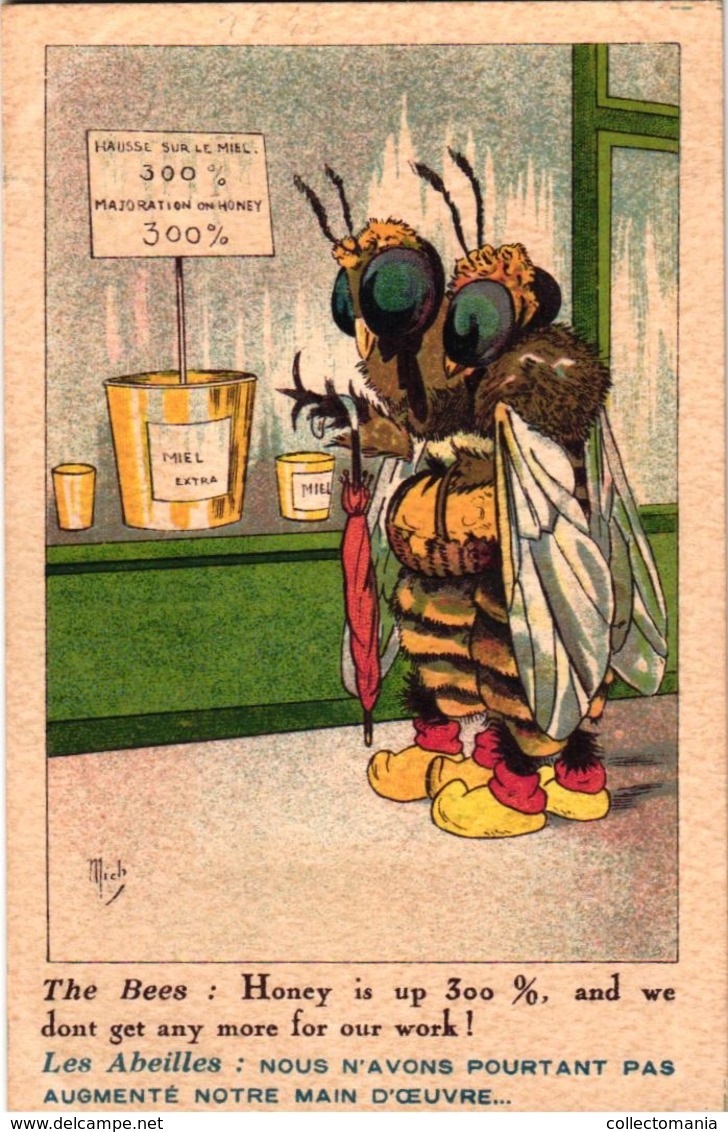 1 Postcard Bees Honey Antropomorph  Illustrateur MICH Serie 7048 N°8 Miel Abeilles Dressed Bees  Litho - Other & Unclassified