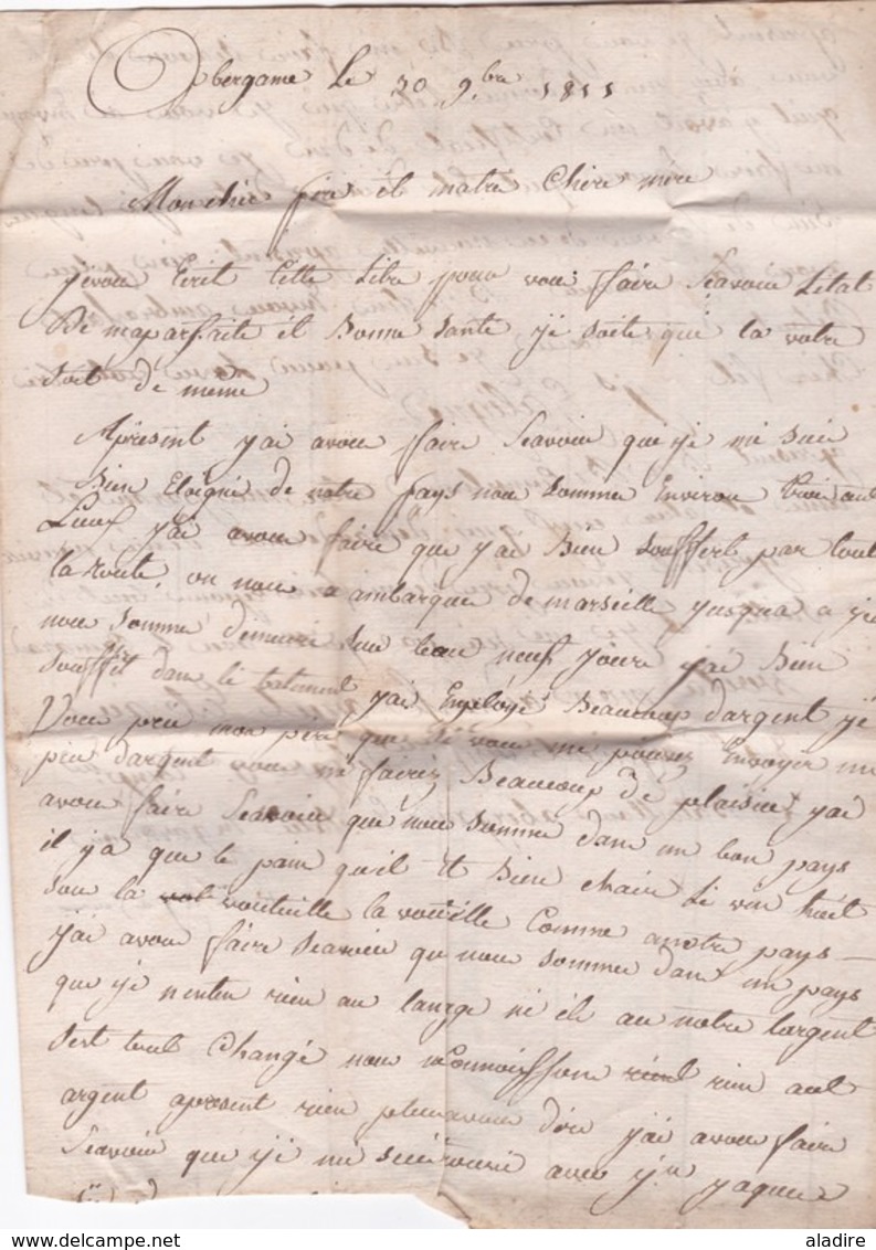 1835 - Lettre avec corresp filiale en français de Bergamo, Bergame, Italie vers Mazamet, Tarn, France, Poste Restante