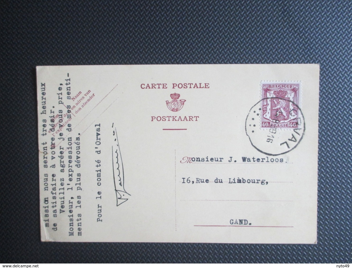 PWS - Gele Kaart Heraldieke Leeuw - Stempel Orval - Autres & Non Classés