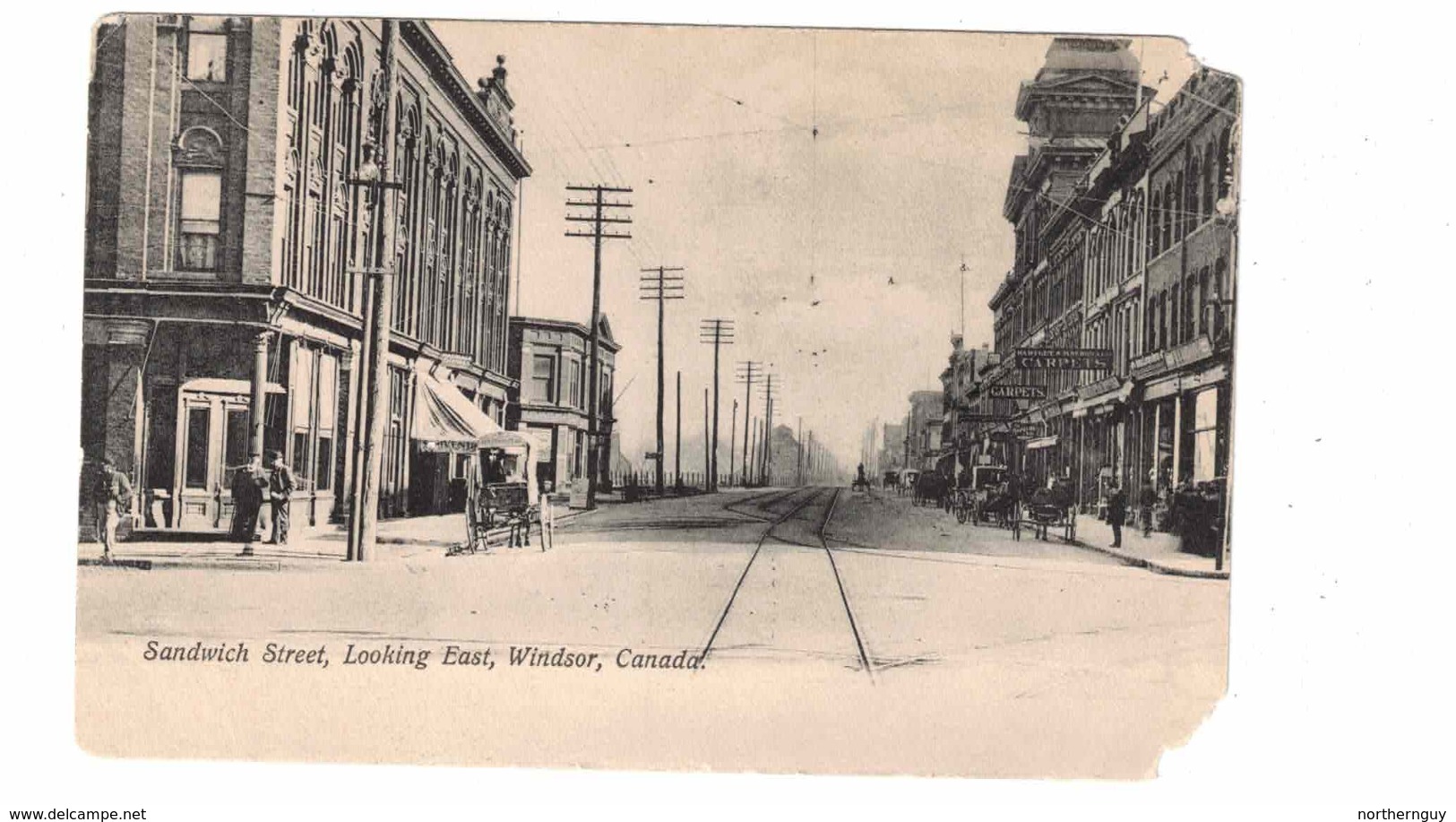 WINDSOR, Ontario, Canada, Sandwich Street Looking East, Pre-1920 B&W Postcard, Essex County - Windsor