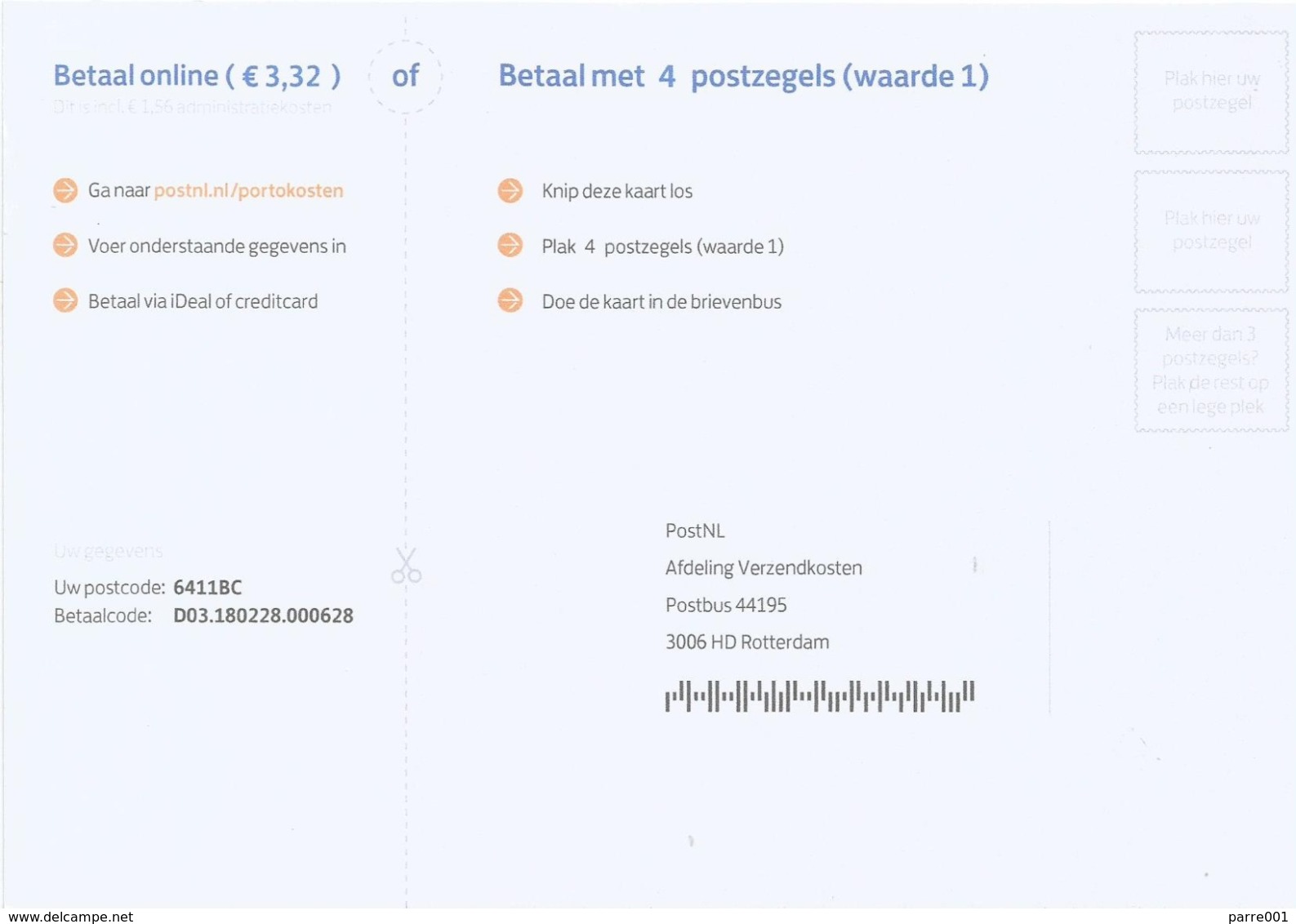 Nederland Netherlands 2018 Portkaart Postage Due Card - Lettres & Documents