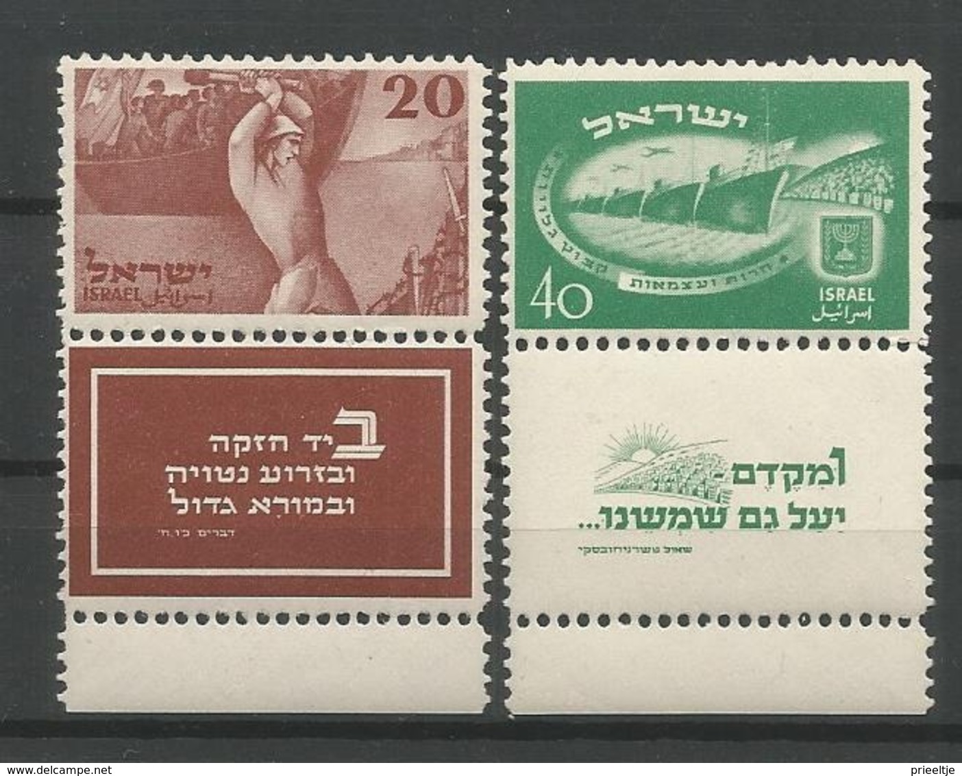 Israel 1950 2nd Anniv. Of The State Y.T. 29/30 ** - Ungebraucht (mit Tabs)