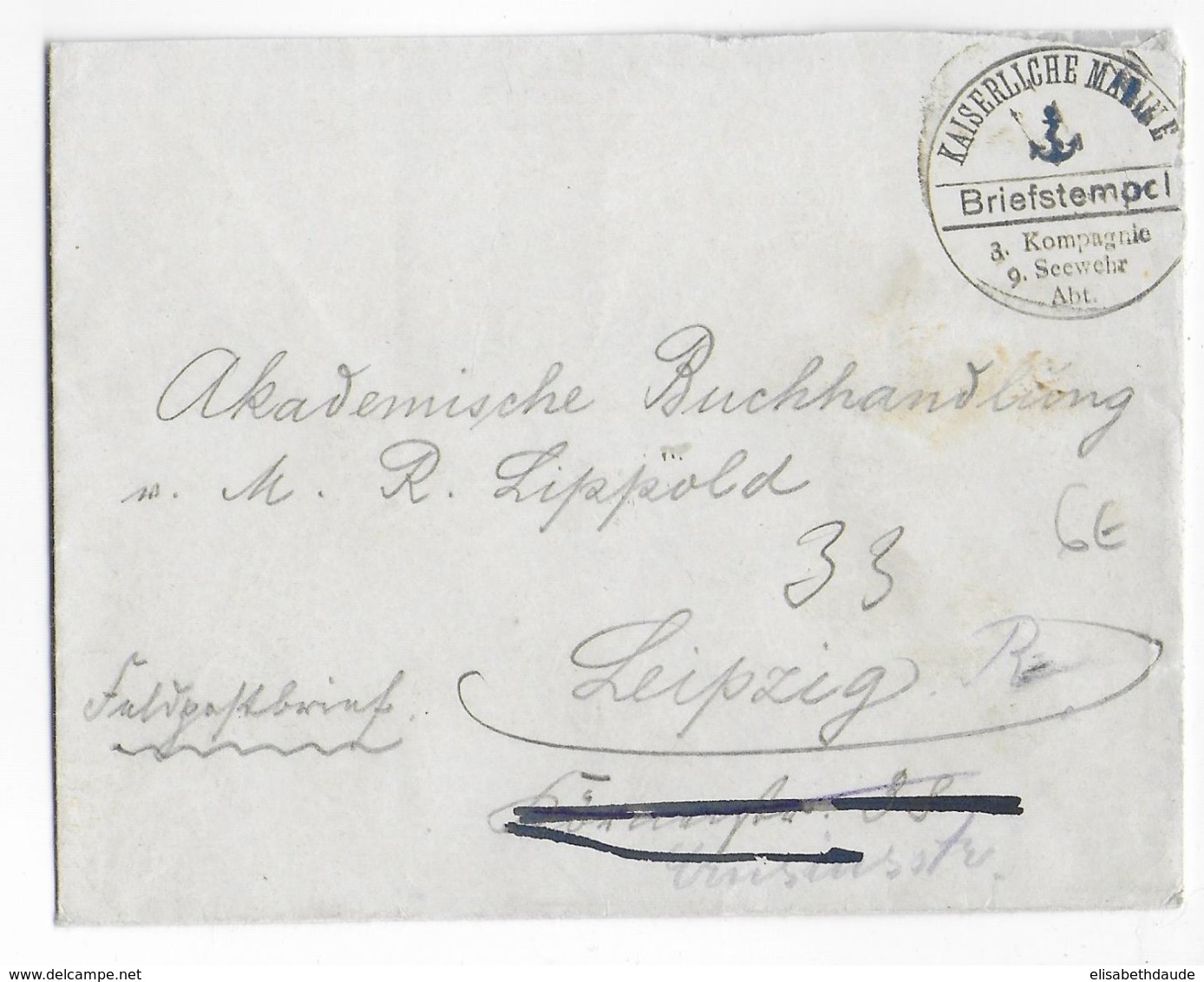 1914/18 - REICH - FELDPOST - ENVELOPPE Avec CACHET KAISERLICHE MARINE 3.KOMPAGNIE 9.SEEWEHR ABT. - Feldpost (portvrij)