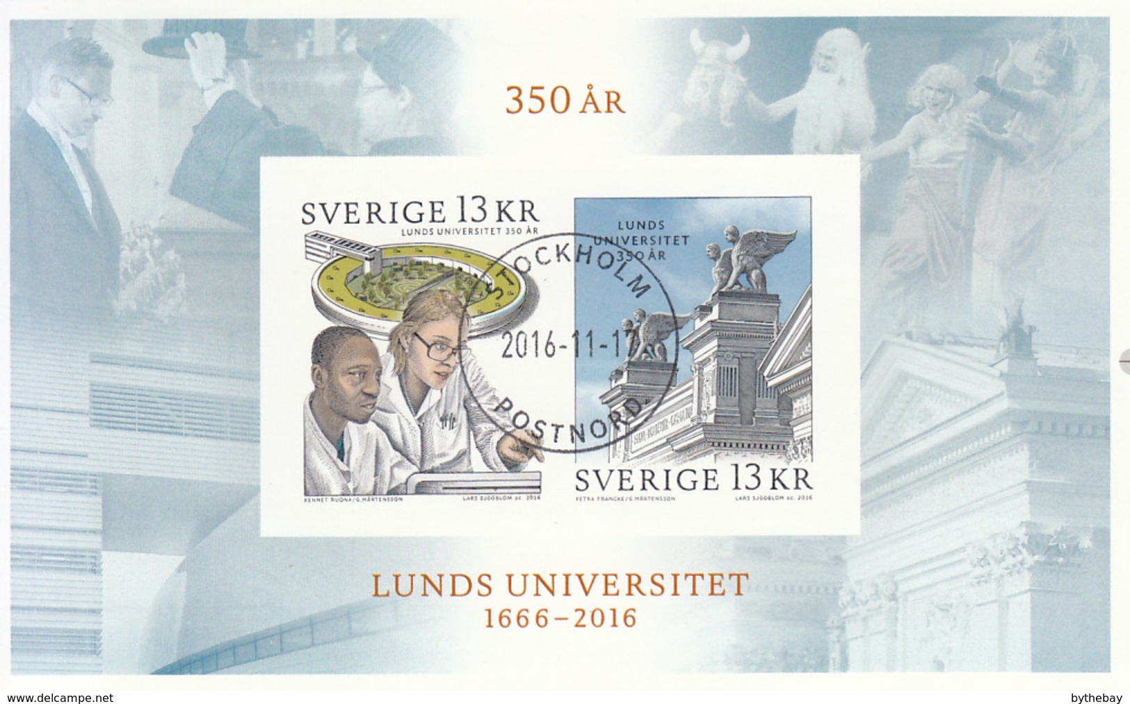 Sweden 2016 Used Souvenir Sheet Of 2 13k Lunds University 350 Years Imperf - Used Stamps