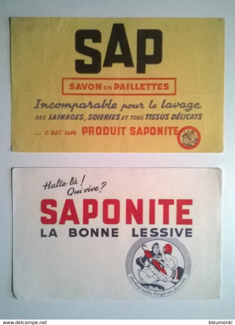 Lot De 2 Buvards Publicitaires / Savon Lessive SAP SAPONITE - Produits Ménagers