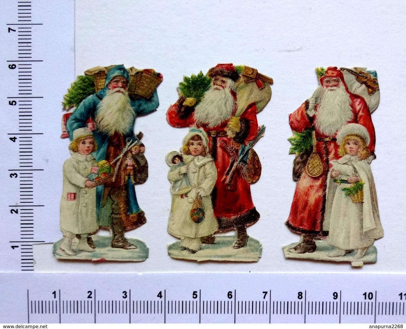 3 CHROMOS  DECOUPIS...PERE NOEL ... H : 5.5 Cm.....AVEC PETITE FILLE - Anges