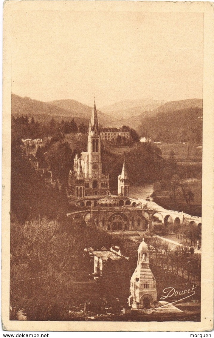 34707. Postal LOURDES (hautes Pyrenées) 1938. Flamme CHATEAU FORT - Cartas & Documentos