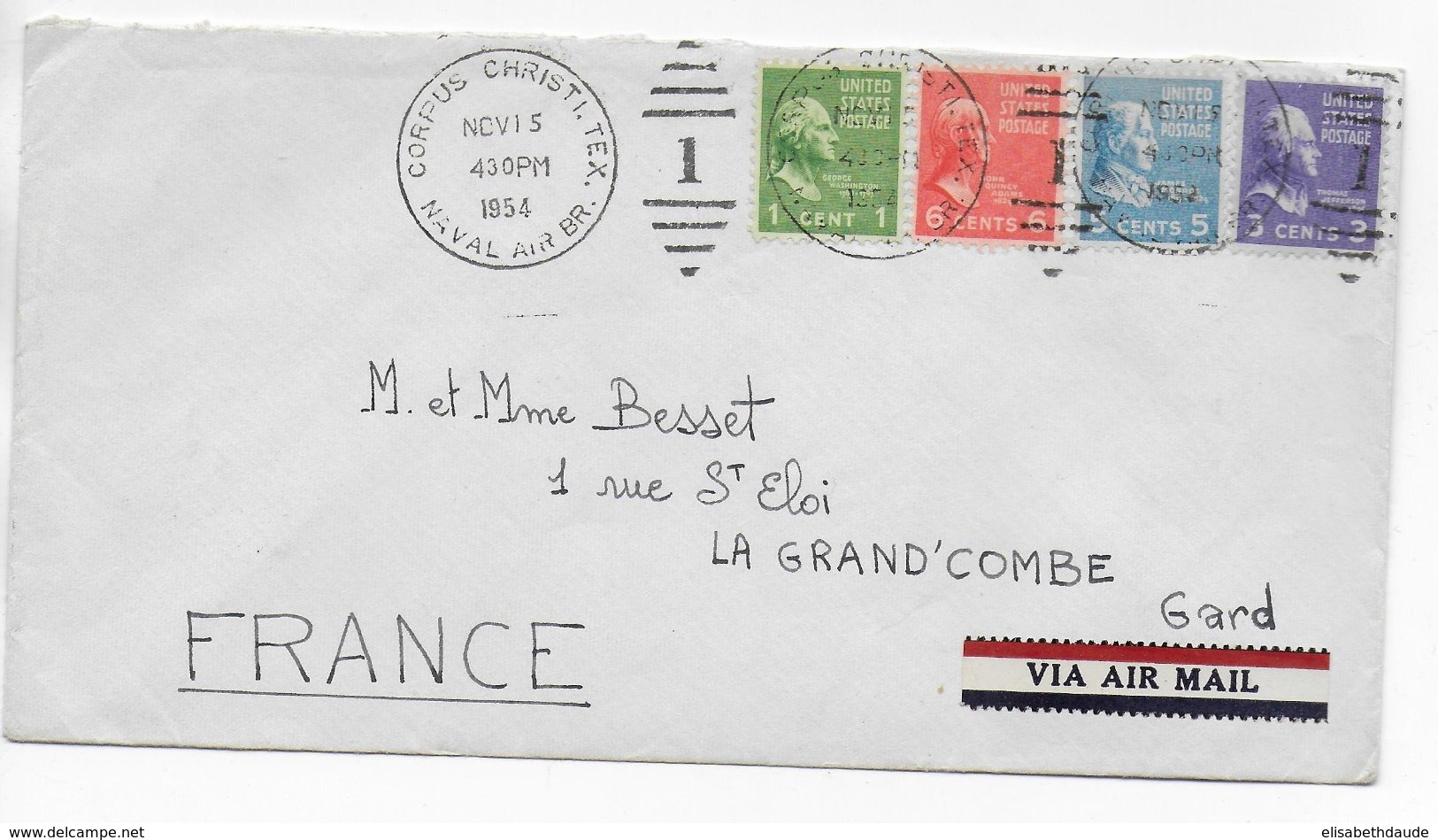 1954 - US NAVY - ENVELOPPE De CORPUS CHRISTI TEX NAVAL AIR BR. ! => LA GRAND COMBE - Marcofilie