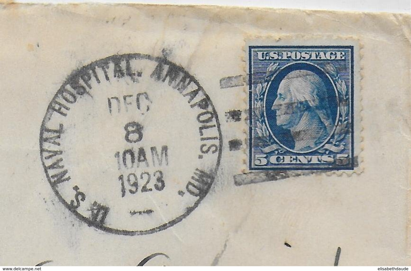 1923 - US NAVY - ENVELOPPE De U.S NAVAL HOSPITAL ! ANNAPOLIS MD. => FINISTERE - Poststempel