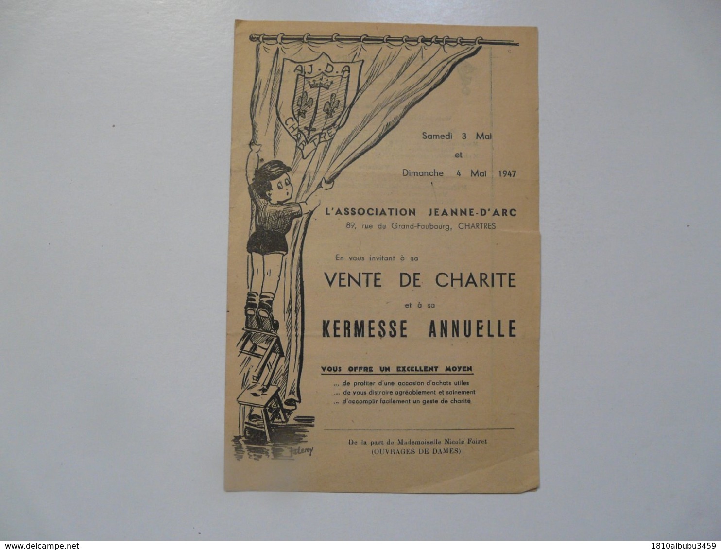 VIEUX PAPIERS - INVITATION VENTE DE CHARITE : Association Jeanne D'Arc - Chartres - Otros & Sin Clasificación