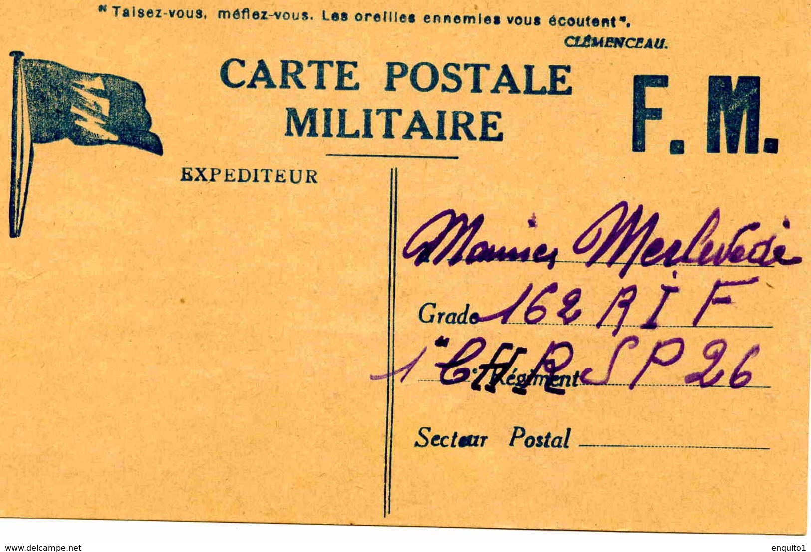 Carte Postale En Franchise Militaire Datée Du 26 Décembre 1939 - Lettres & Documents