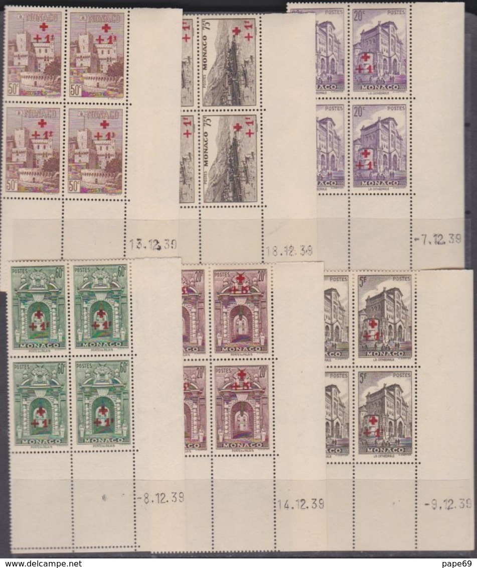 Monaco  N° 200 / 14 XX Les 15 Valeurs Croix-Rouge En Bloc De 4 Coin Daté Sans Charnière (le 201 Qq Dents Détachées) TB - Ungebraucht