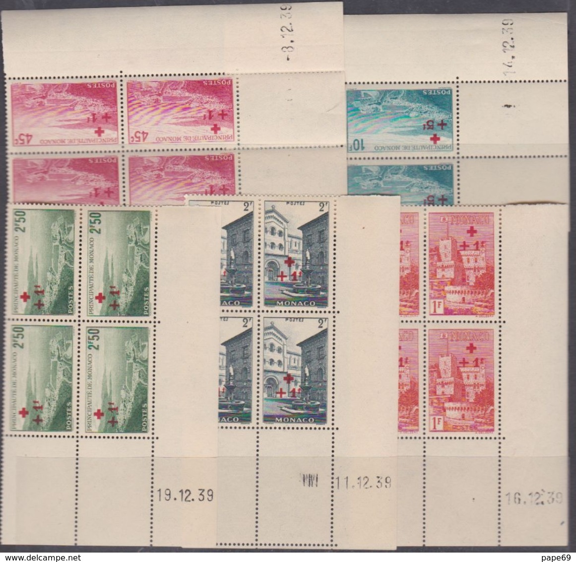 Monaco  N° 200 / 14 XX Les 15 Valeurs Croix-Rouge En Bloc De 4 Coin Daté Sans Charnière (le 201 Qq Dents Détachées) TB - Unused Stamps