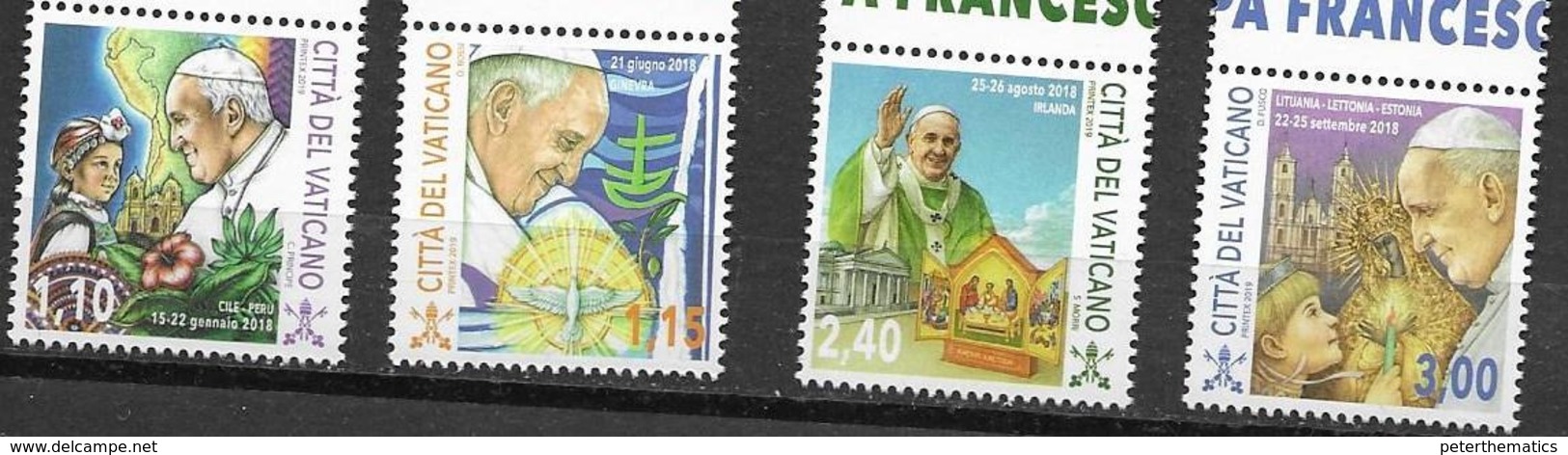 VATICAN, 2019, MNH, CHRISTIANITY, POPE FRANCIS VISITS TO IRELAND, BALTIC STATES, CHILE, PERU, GENEVA, POPES, 4v - Päpste