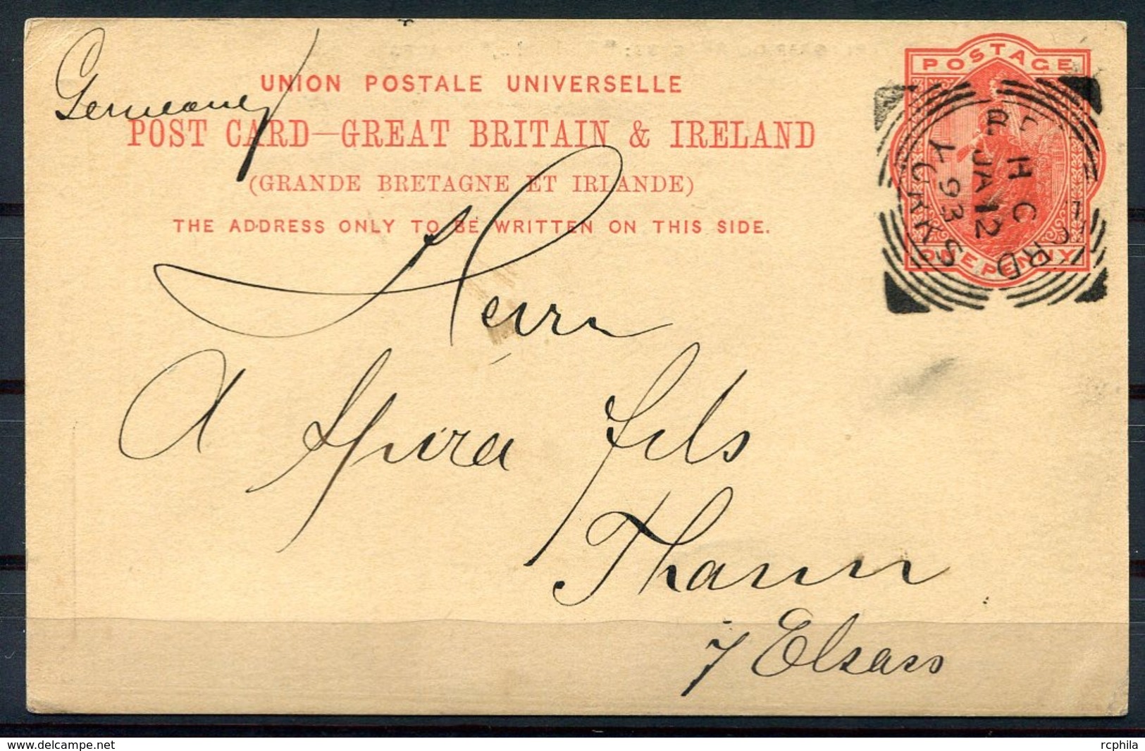 RC 14560 GB SQUARED CIRCLE " BRADFORD YORKS " JA 12 1893 POSTMARK ON POSTAL STATIONERY VF - Marcofilie