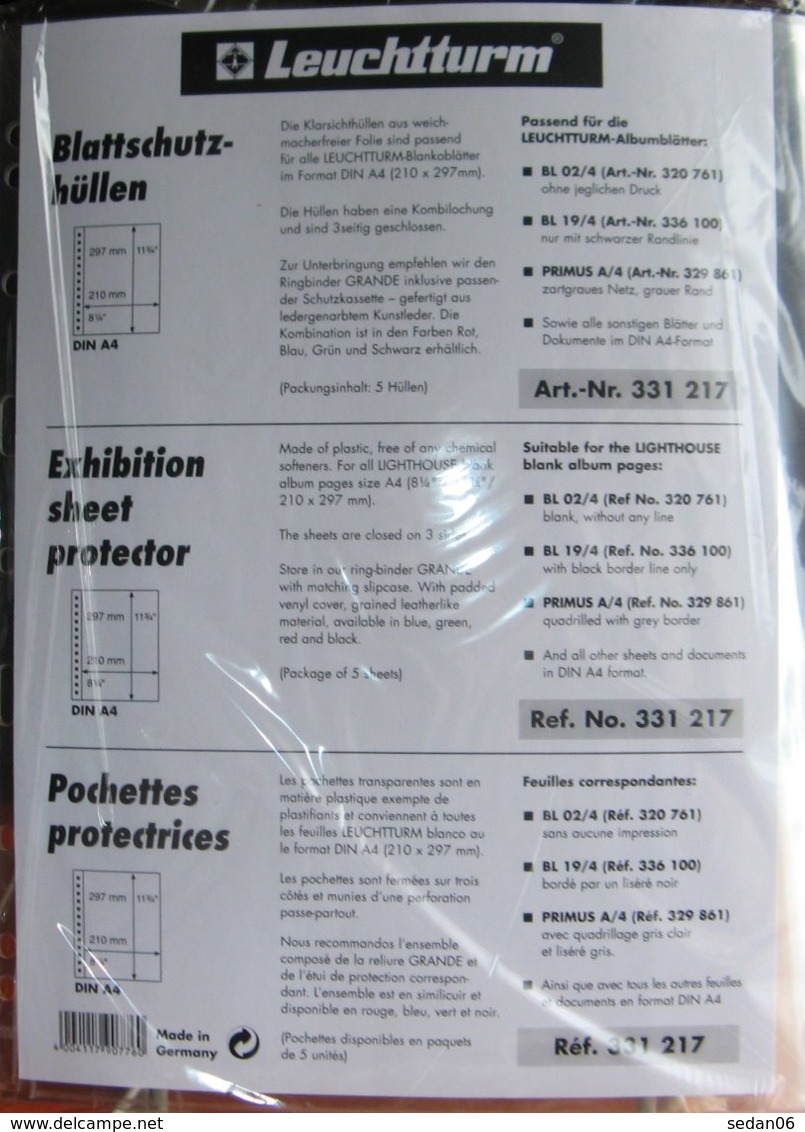LEUCHTTURM - POCHETTES De PROTECTION Pour FEUILLES De Format A4 (REF. BSH 4) - Blank Pages