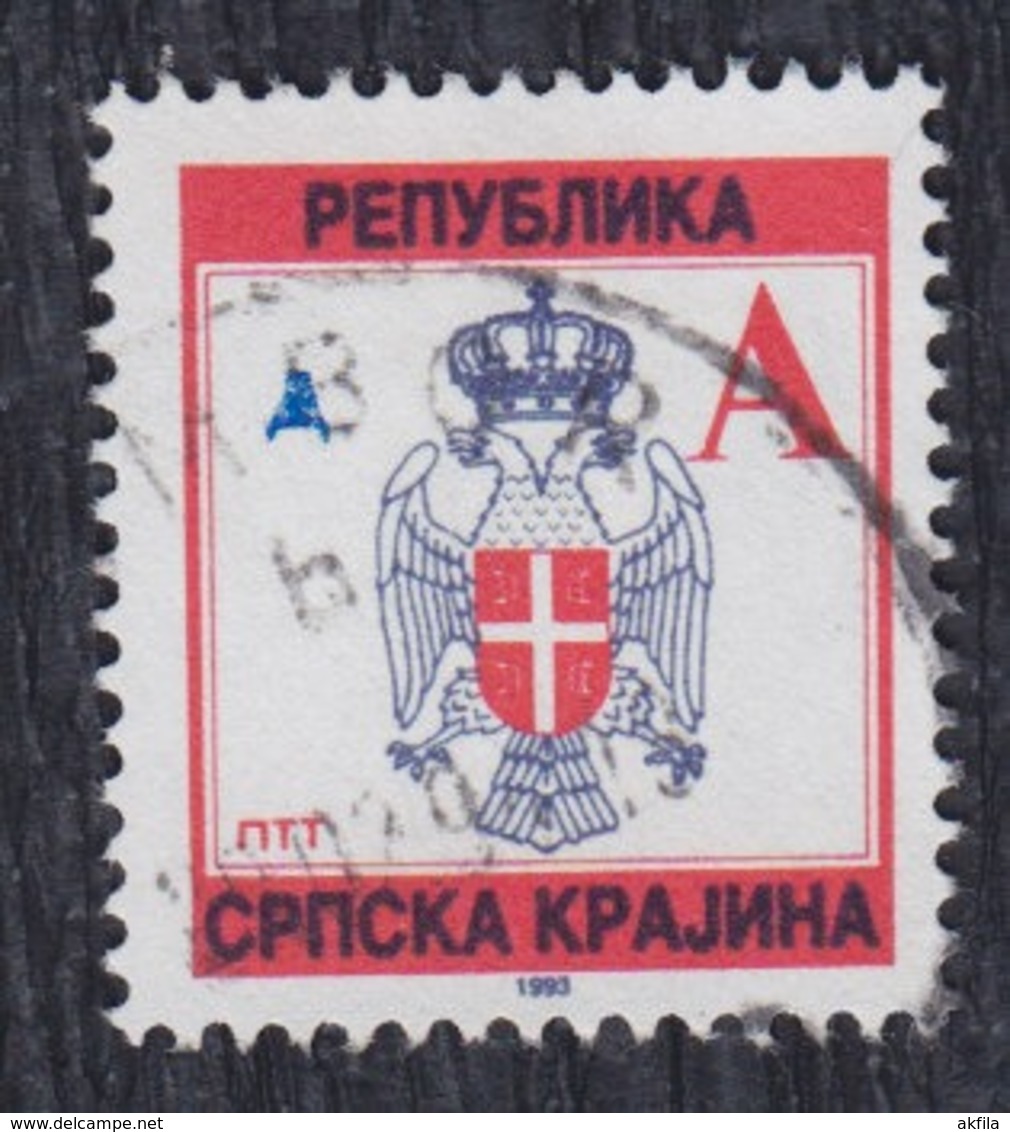 Croatia Republic Of Serbian Krajina 1993 Definitive "A" Coat Of Arms With Overprint, Used (o) Michel 17 - Croatia