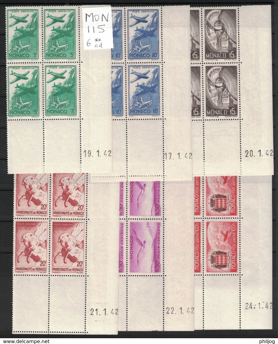 Monaco - Yvert PA2-PA7 Série Complète En Coins Datés - 6 MNH Plate Blocks Scott#C2-C7 - Nuevos