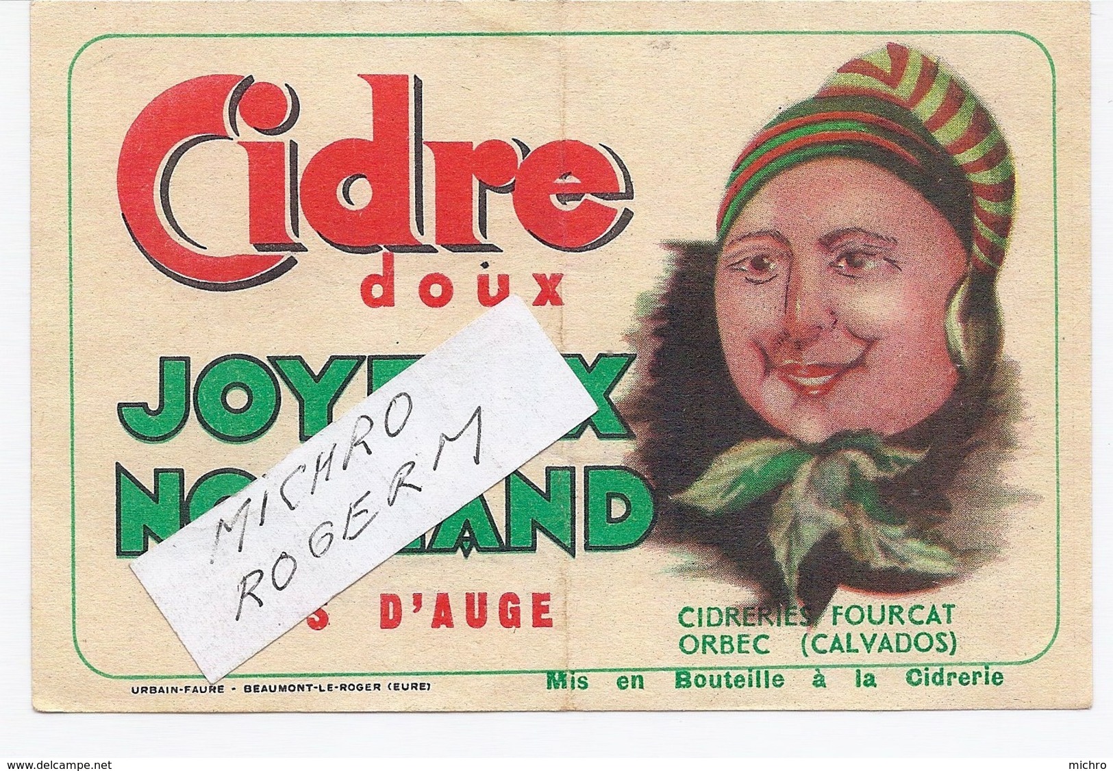 ORBEC 14 - Cidrerie FOURCAT - Etiquette Du CIDRE "joyeux Normand" - 551119 - Werbung