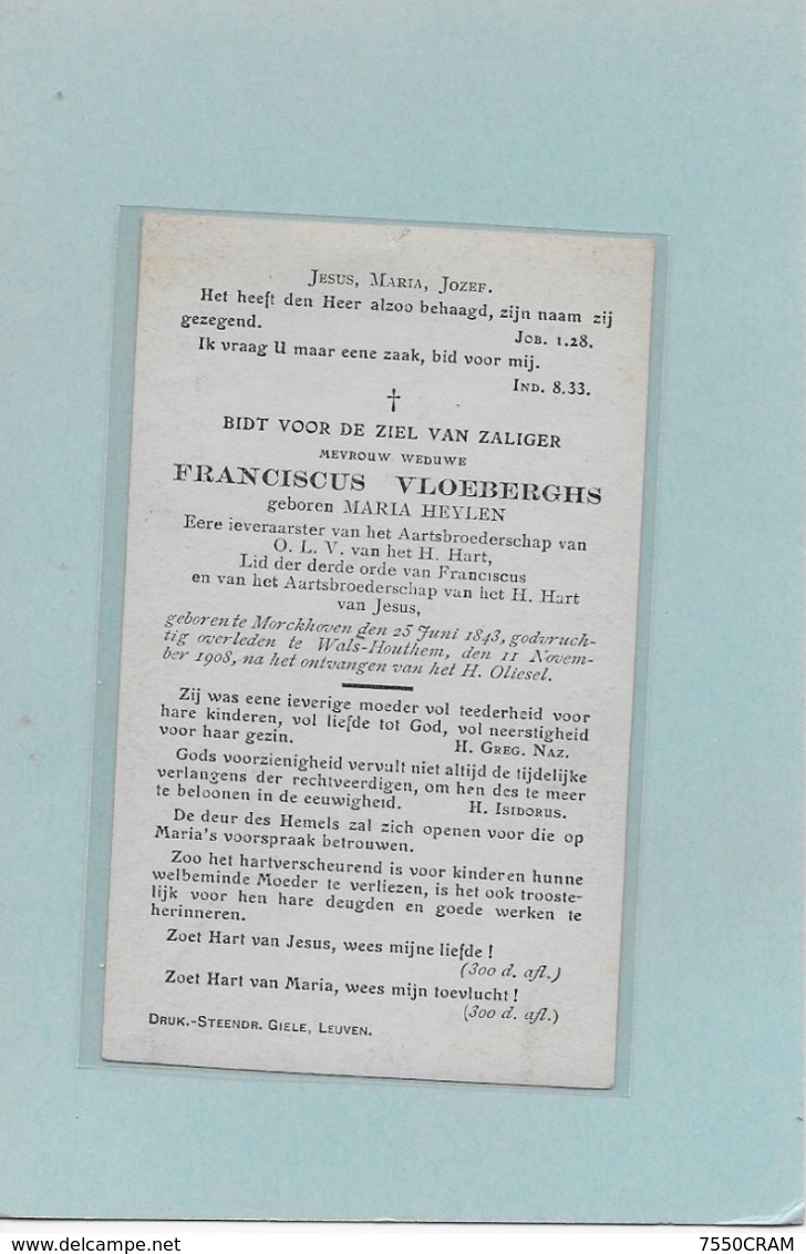 FRANCICUS VLOEBERGHS-MARIA HEYLEN  :  MORKHOVEN-WALS-HOUTHEM - Décès