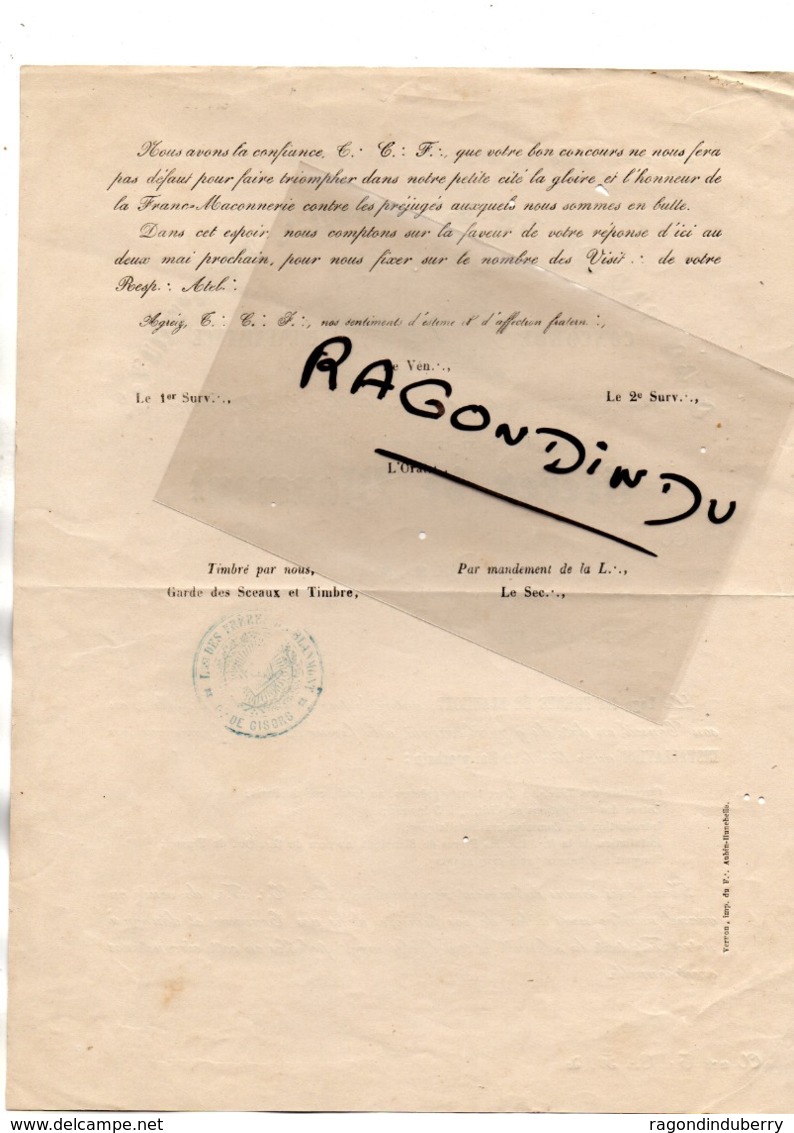 27 - GISORS - FRANC-MACONNERIE - FRERES DE BLANMONT Doc De 1858 Pour Info De L'inst  De La LOGE - CACHET RARE - Unclassified