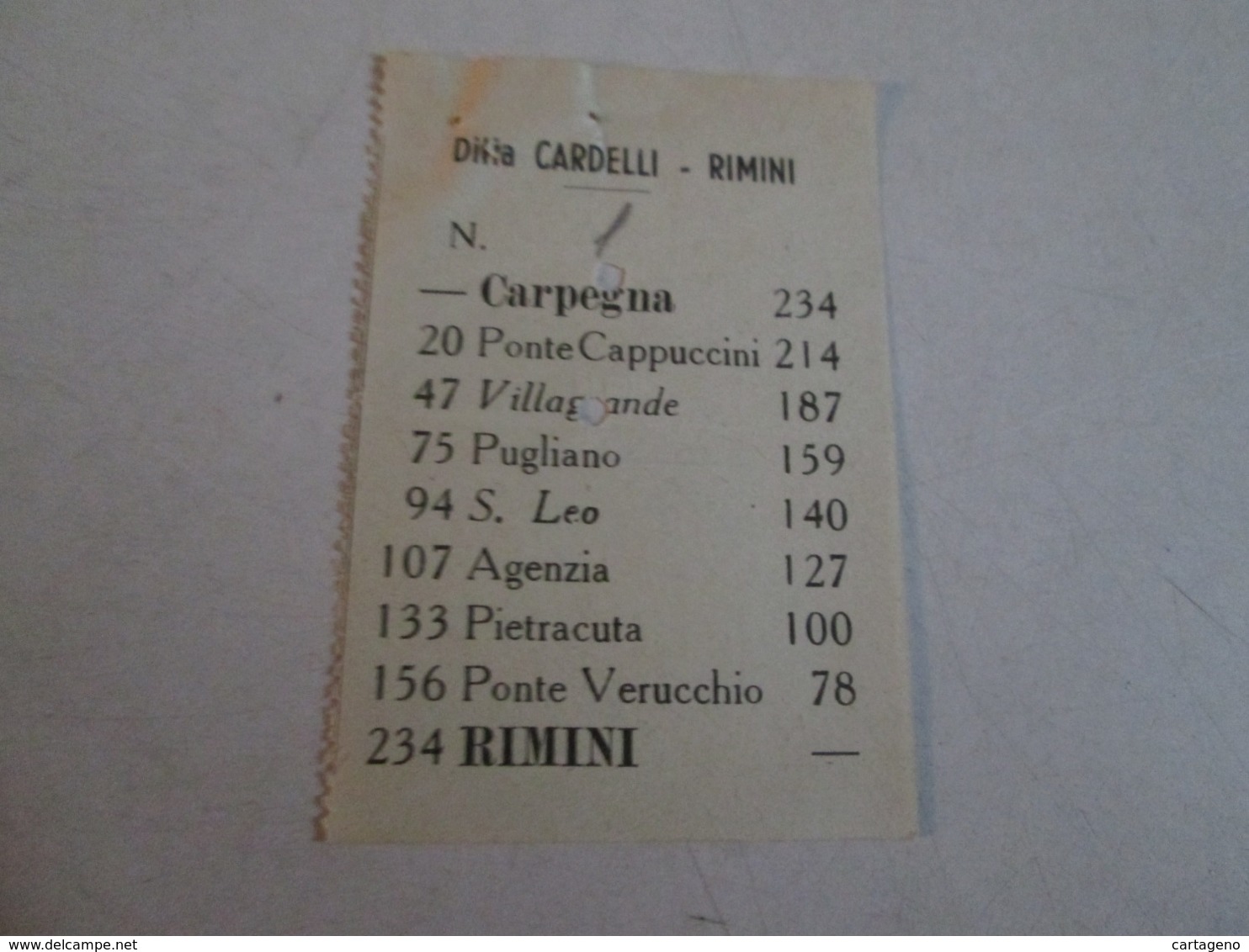 Biglietto Bus CARPEGNA-RIMINI Ditta Cardelli -rimini  Anni 40/50 - Europa