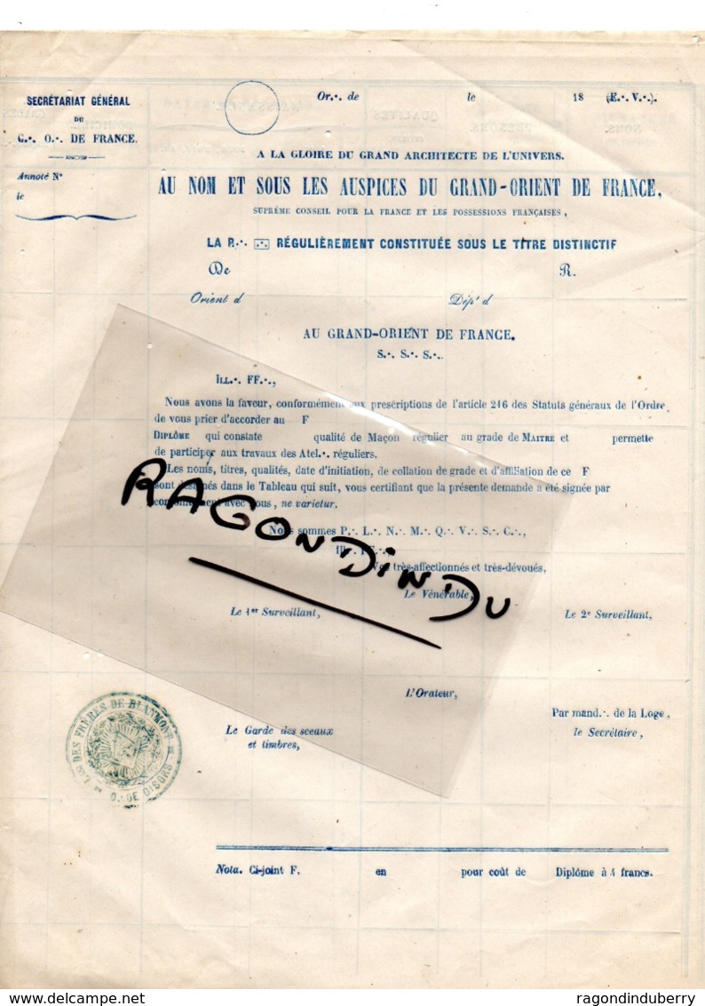 27 - GISORS - FRANC-MACONNERIE - CACHET LOGE FRERES DE BLANMONT Doc Adm Pour Recueillir Rens Des Adhérents - Unclassified