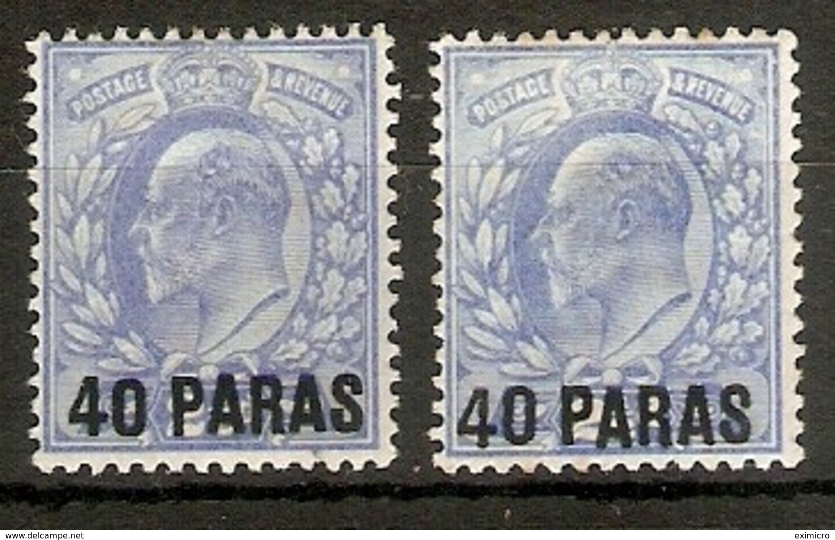 BRITISH LEVANT 1902 40pa On 2½d ULTRAMARINE AND 40pa On 2½d PALE ULTRAMARINE SG 8,8a MOUNTED MINT Cat £50 - Brits-Levant