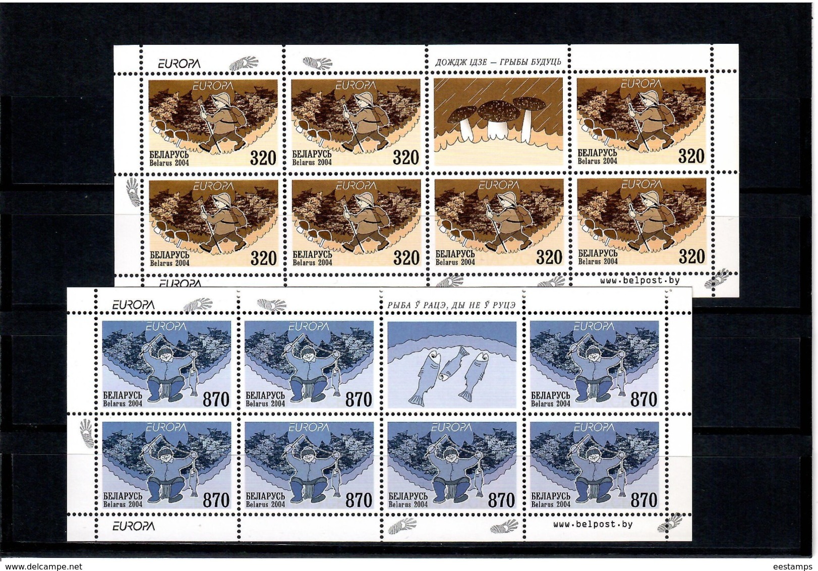 Belarus 2004 .EUROРА. 2 M/S  Of 7 + Label (Mushrooms,Fish).  Michel # 543-44 HB - Belarus