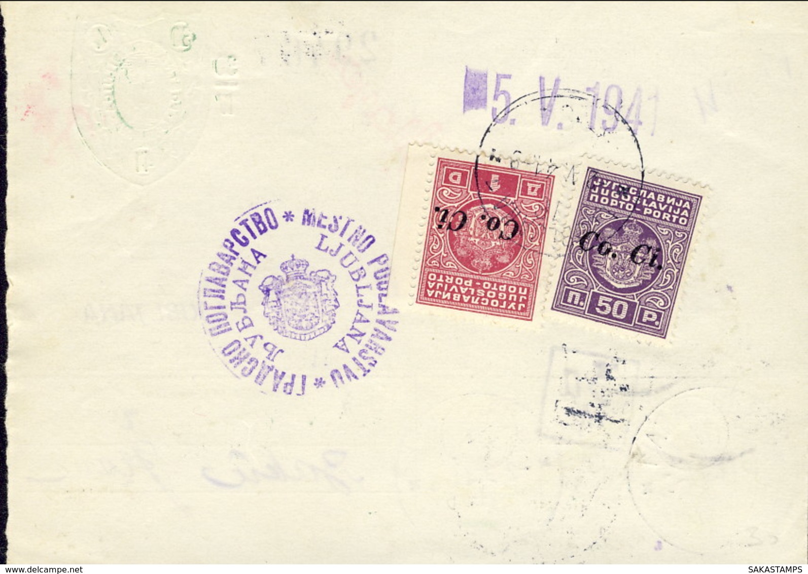 1941-Lubiana Vaglia Postale Con Segnatasse 50p.+1d.soprastampati "Co.Ci."da Ljubljana - Lubiana