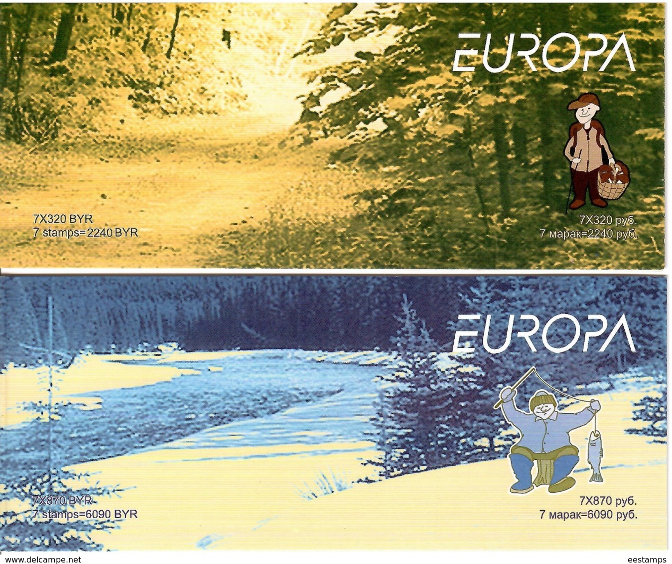 Belarus 2004 .EUROPA . 2 Booklets, Each Of 7 + Label (Mushrooms,Fish).  Michel # 543-44 MH - Bielorussia