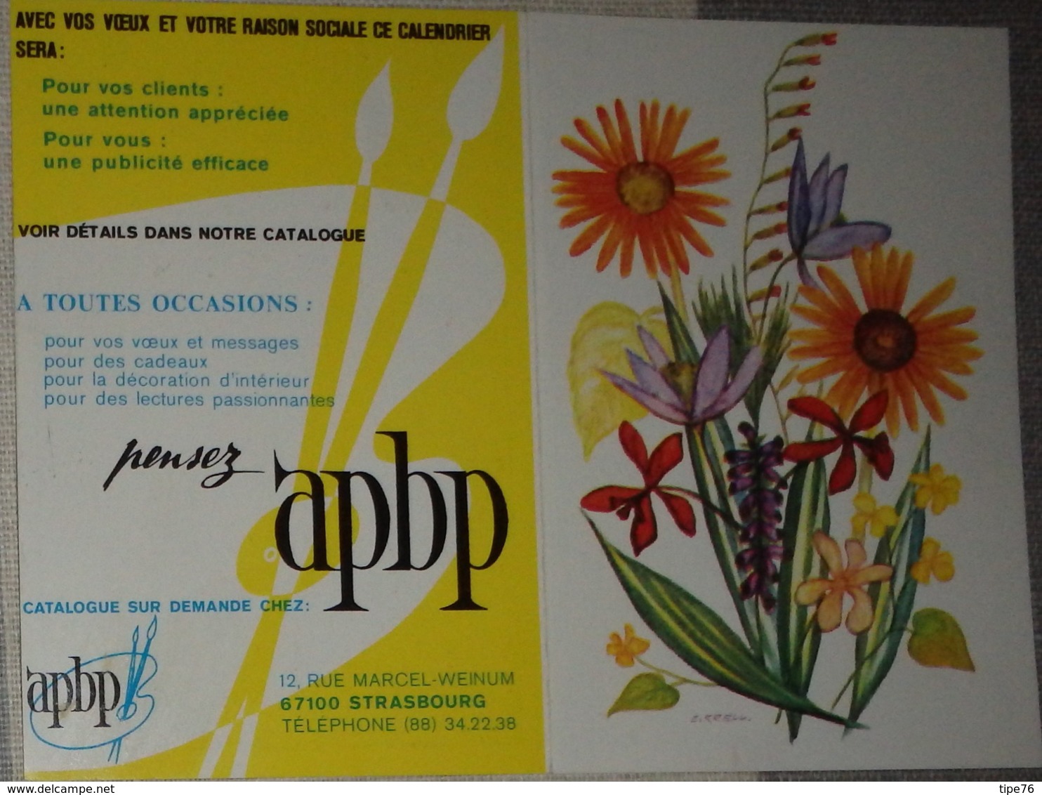 Petit Calendrier De Poche 1977  Illustration APBP Bouquet De  Fleurs ....peint Avec La Bouche - Tamaño Pequeño : 1971-80