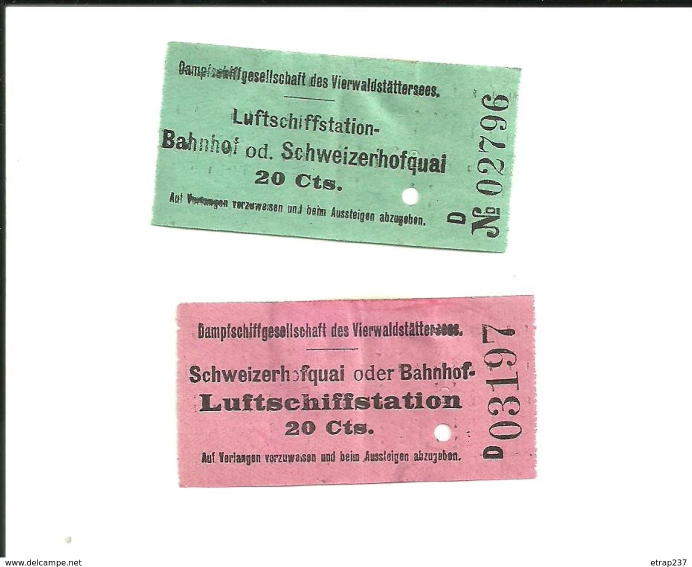 2 Tickets Anciens. Luftschiffstation. Vierwaldstättersee (Lucerne) Suisse. Voir Description - Sonstige & Ohne Zuordnung