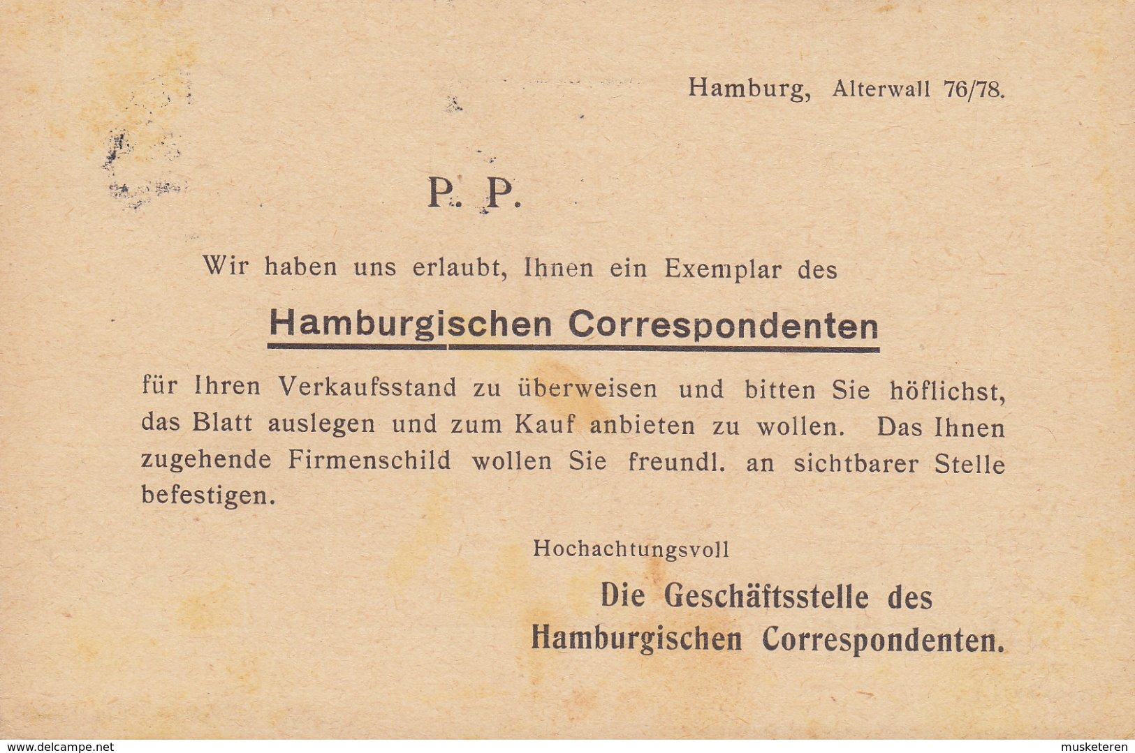 Deutsches Reich HAMBURGER CORRESPONDENT Börssen-Halle Zeitung Newspaper HAMBURG 1927 Card Karte BAD WILDUNGEN - Briefe U. Dokumente