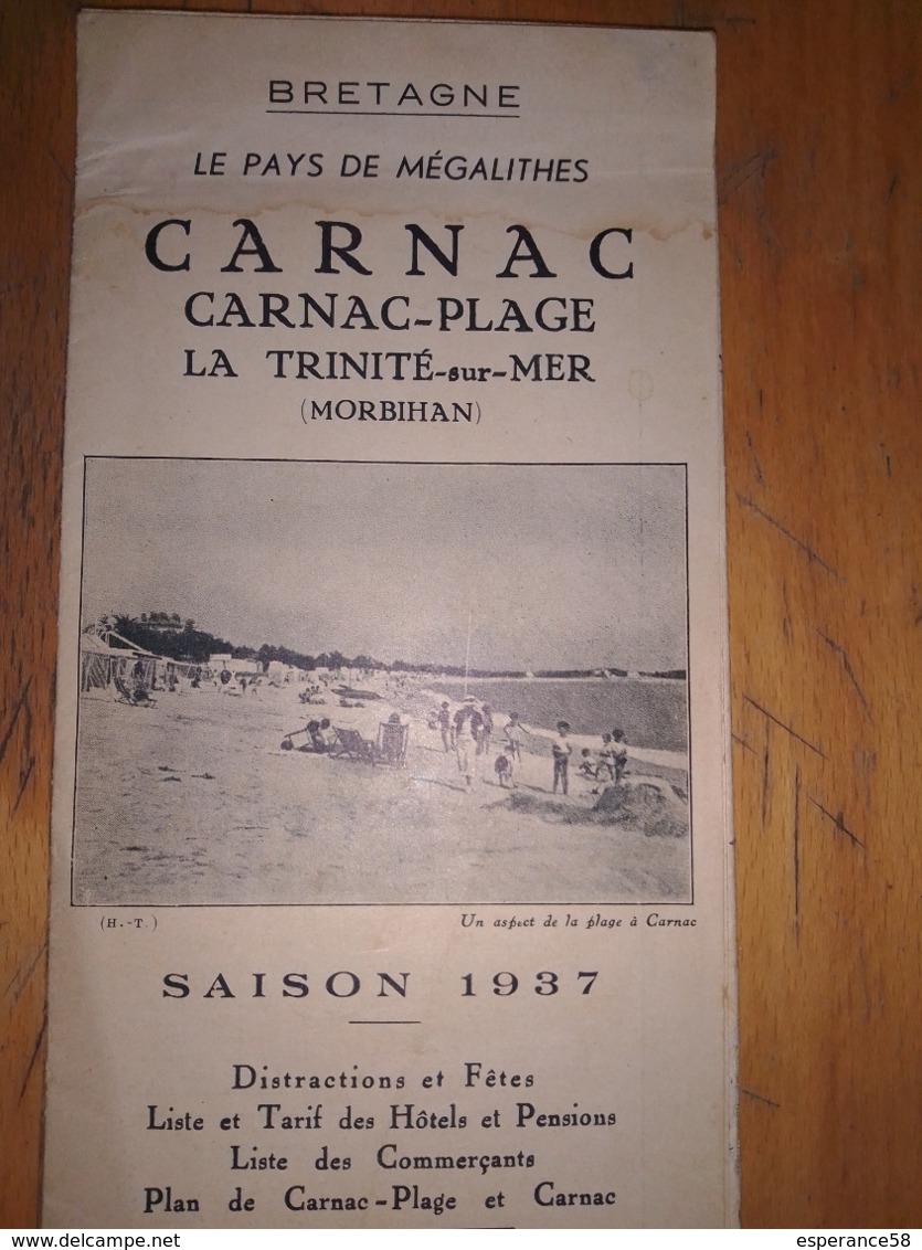 CARNAC Depliant Touristique Année 1938 - Tourism Brochures