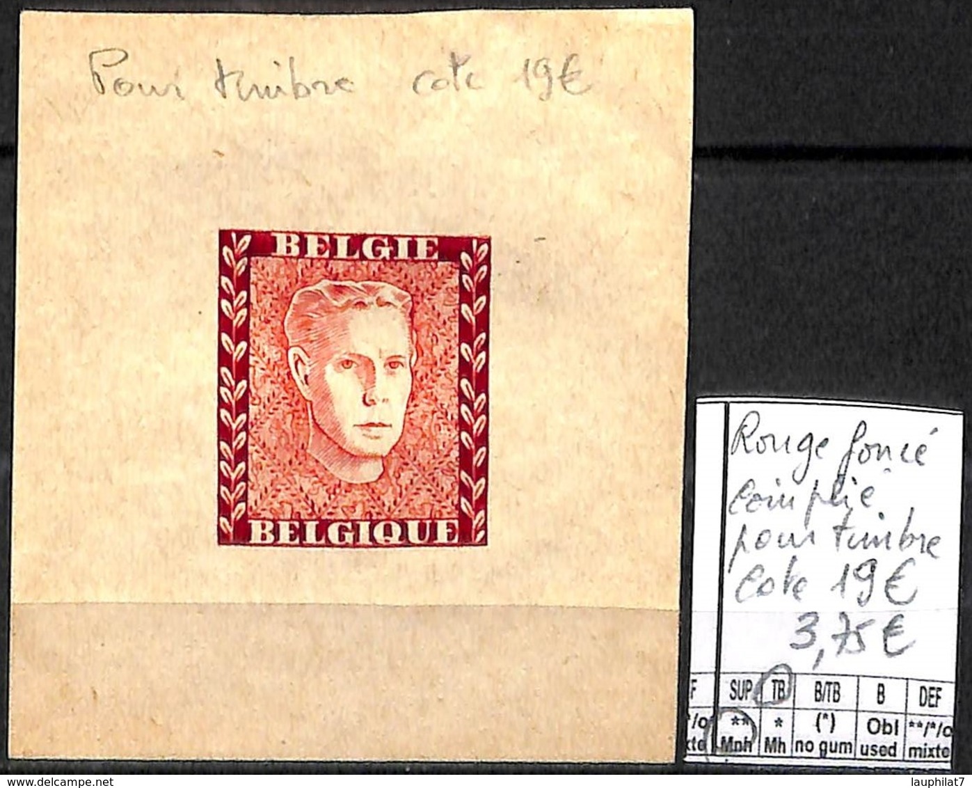 [839259]TB//**/Mnh-c:19e-Belgique 1947 - Prince Charles, Rouge Foncé, Coin Plié Pour Timbre , Familles Royales - Erinnofilia [E]