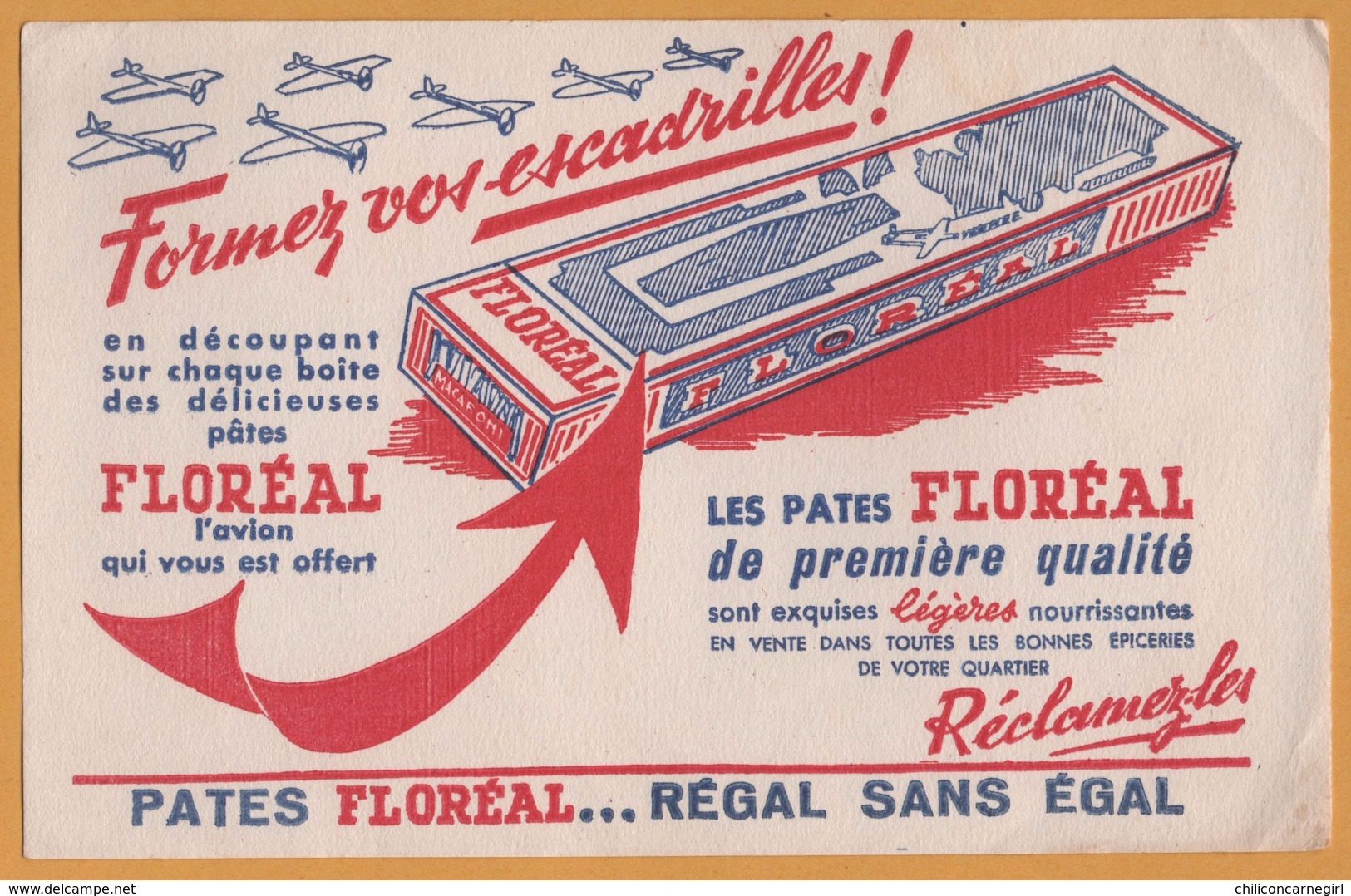 BUVARD Illustré - BLOTTING PAPER - Pâtes FLOREAL Régal Sans égal - Formez Vos Escadrilles - Avion - Alimentaire