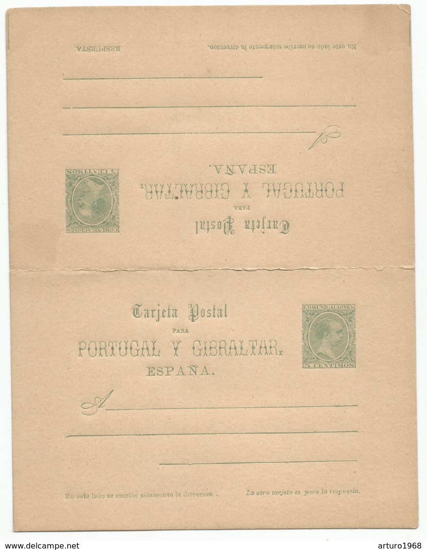 Spain España Double Postal Stationery With Reply Entero Tarjeta Doble Ida Y Respueta Mint 1890 Laiz # 26 - 1850-1931