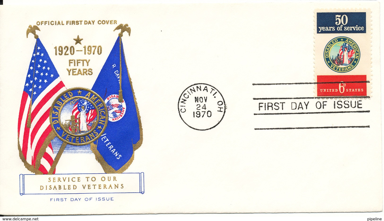 USA  FDC 50 Years Service To Our Disabled Veterans 24-11-1970 With Cachet - Handicaps