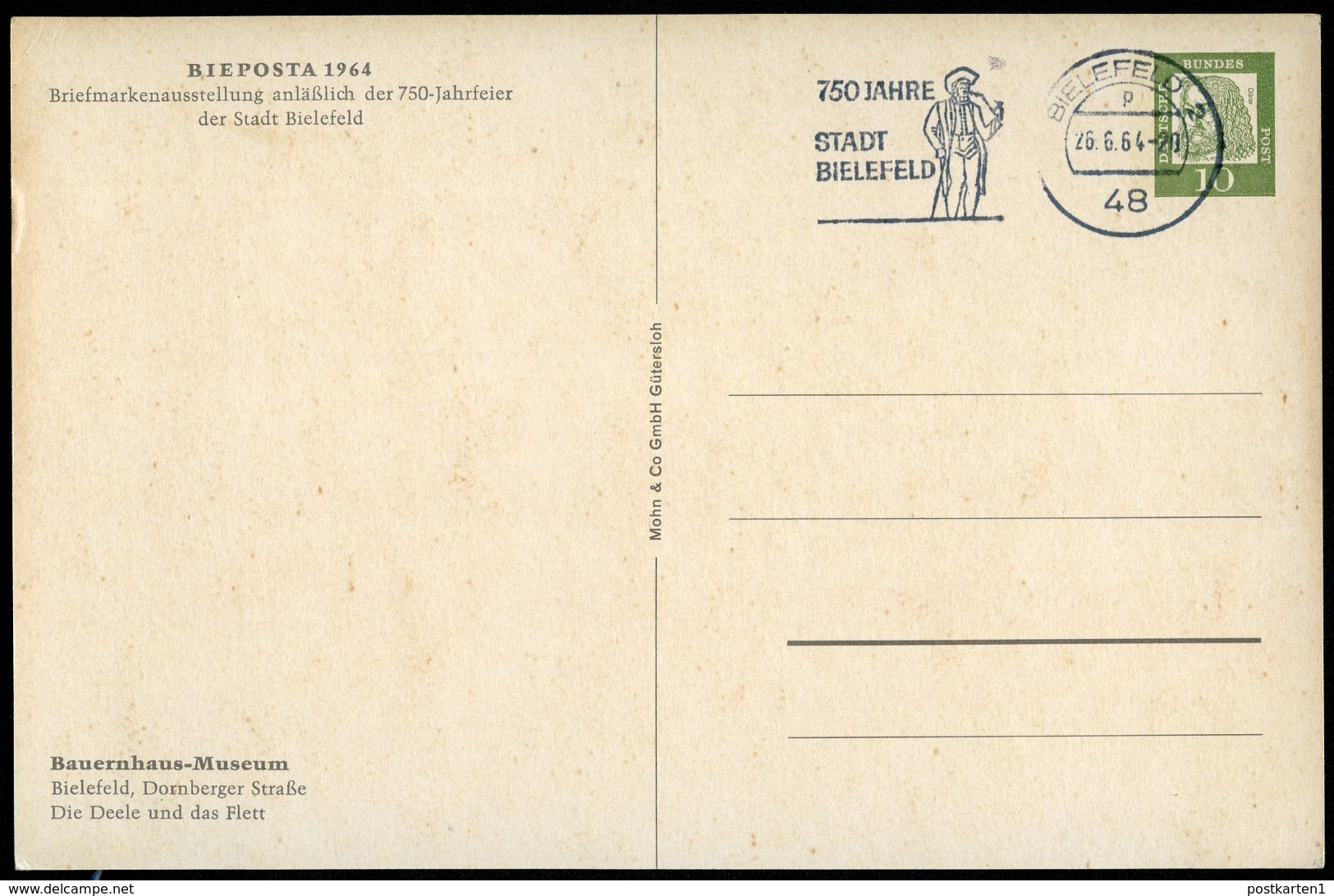 Bund PP28 C2/001 BAUERNHAUS-MUSEUM BIELEFELD Masch-stpl.1964  NGK 15,00 € - Cartes Postales Privées - Oblitérées