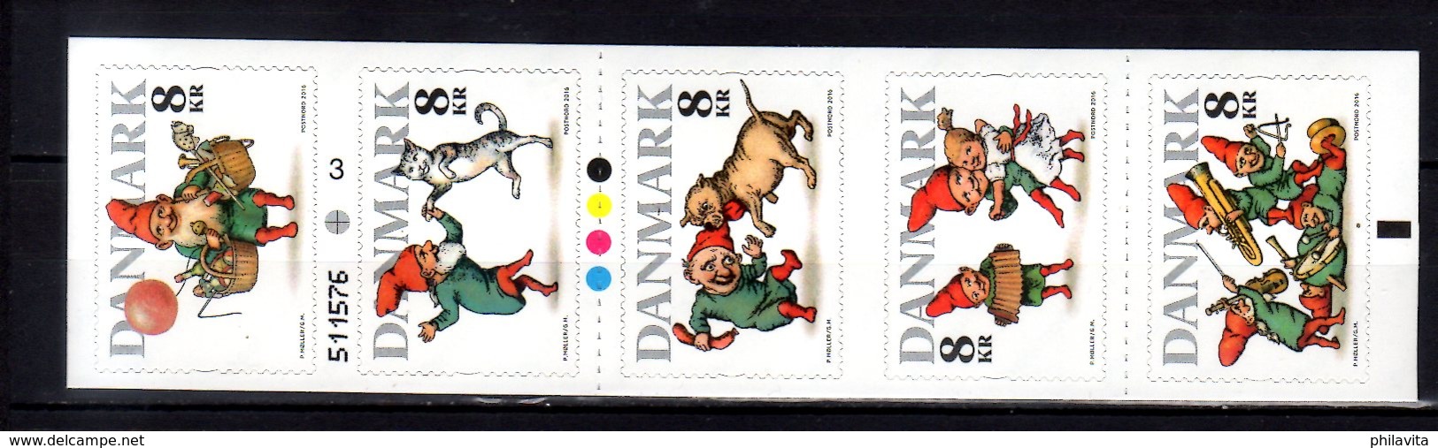 2016 Denmark Pixie Dwarfs Zwerge Cylinder 3 +running Number Very Rare Booklet MNH** Fairy Tales Cats MiNr. 1904 /1908 - Nuovi