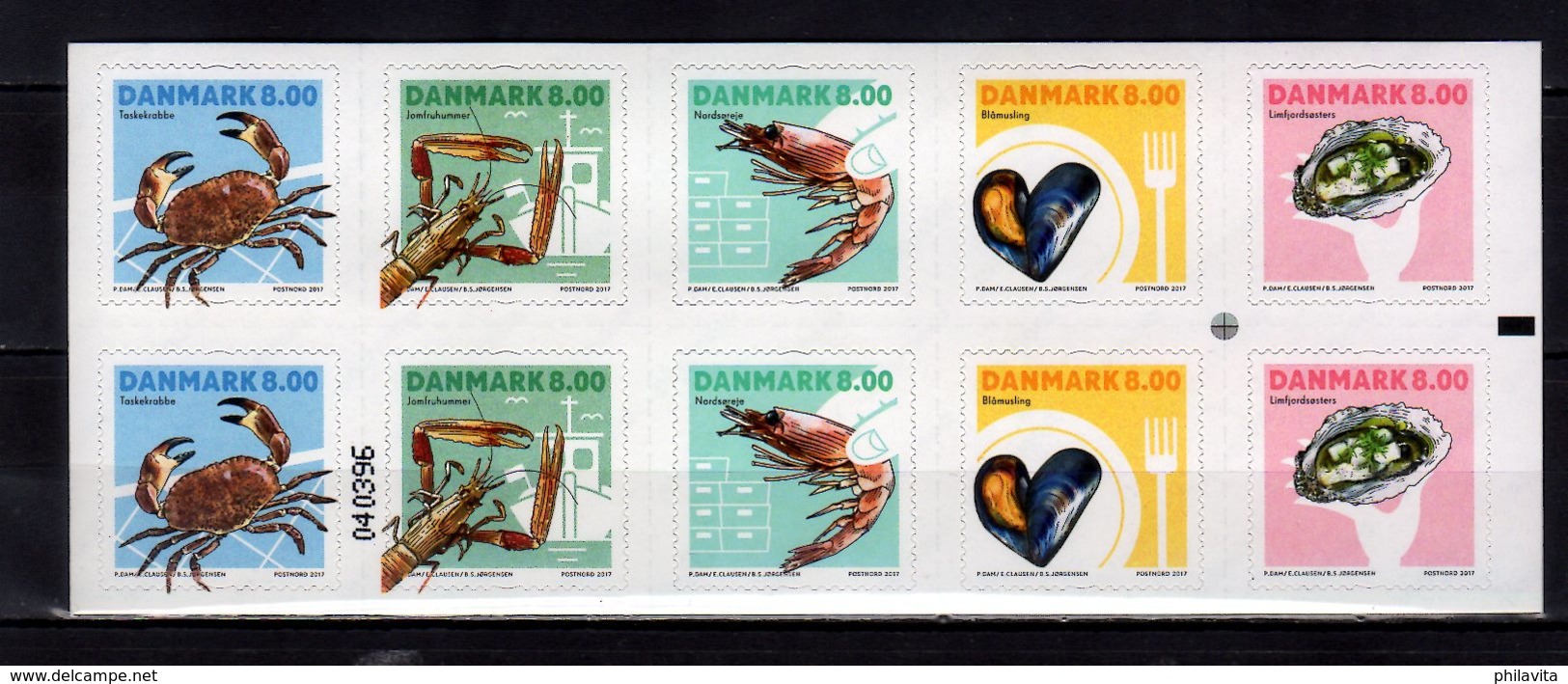 2017 Denmark Shellfish, Crabs, Etc Booklet With Running Number  Rare MNH** MiNr. 1909 - 1913 Food, Ship, Sea - Ongebruikt