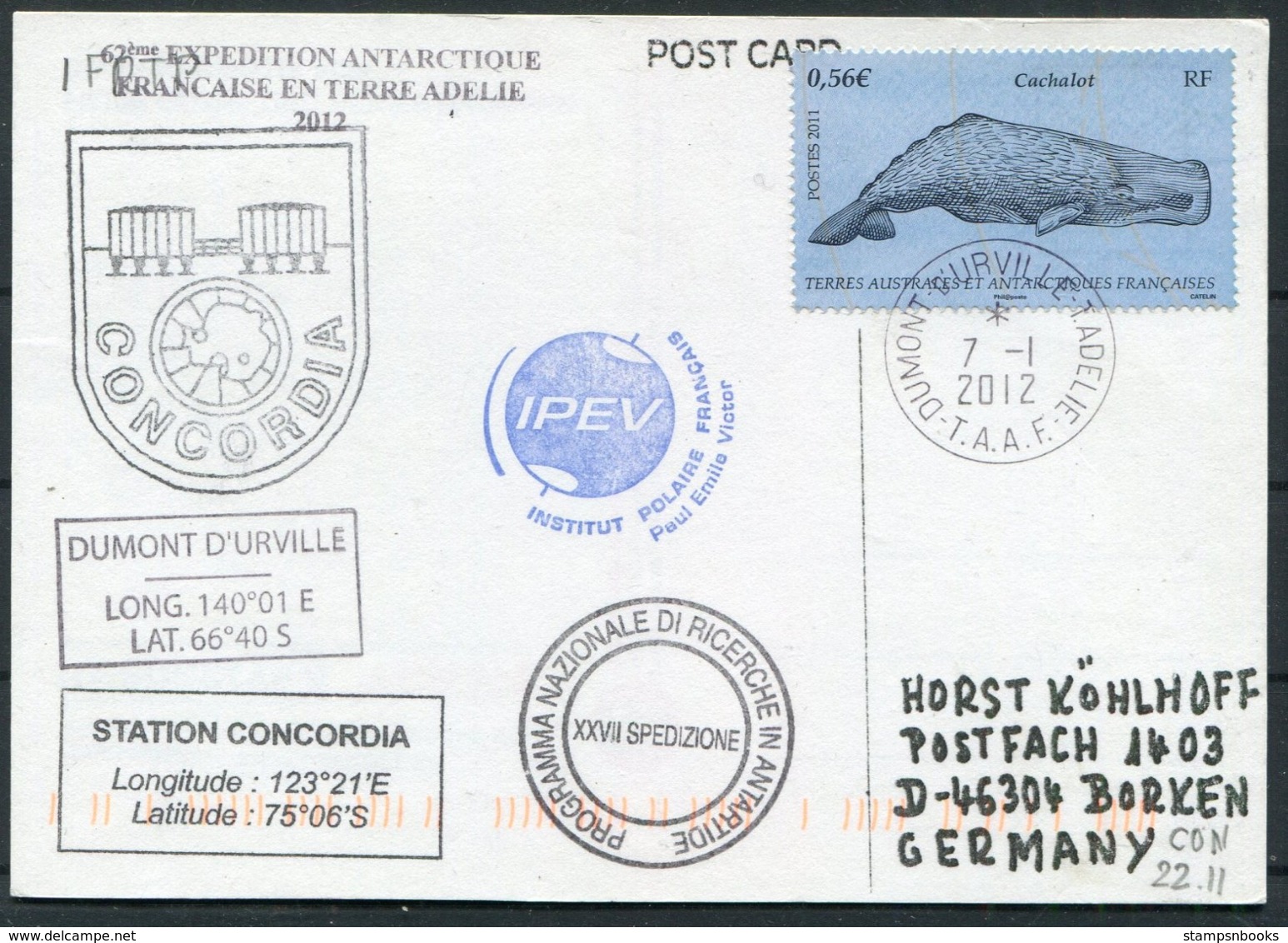 2012 T.A.A.F. French Antarctica Dumont D'Urville Polar Postcard. CONCORDIA Expedition - Covers & Documents