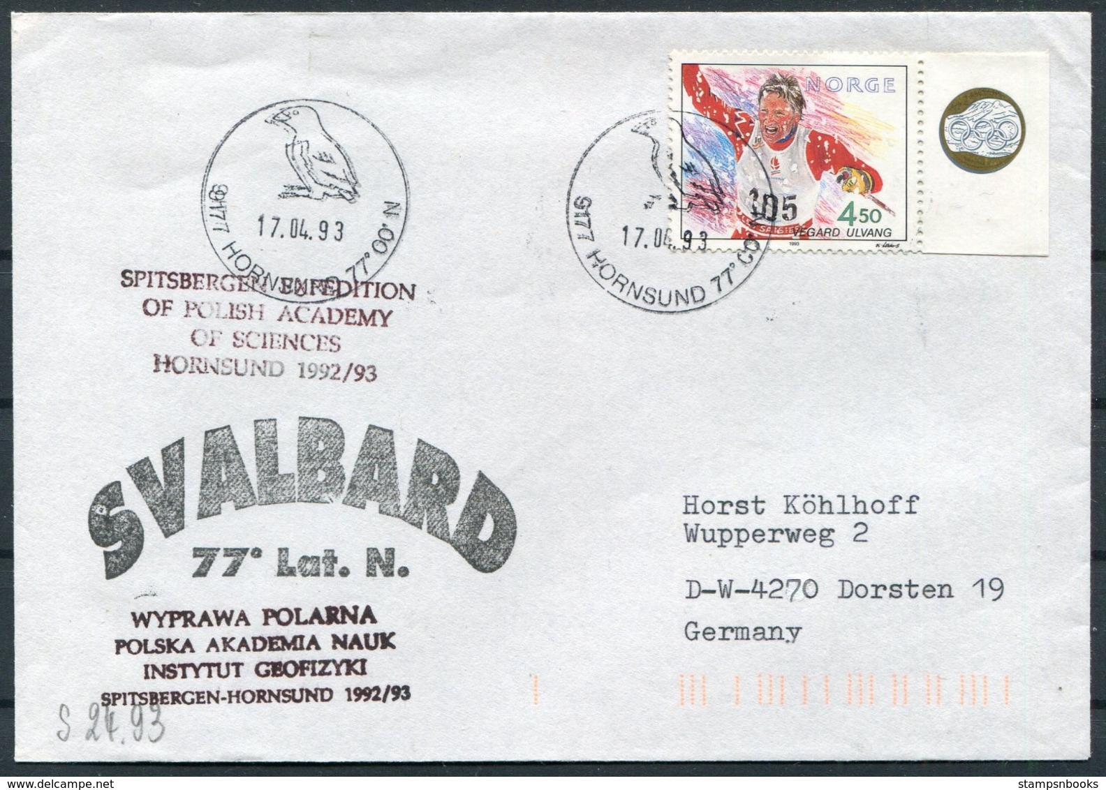 1993 Norway Spitsbergen Hornsund Arctic Polish Expedition Polar Cover. - Covers & Documents